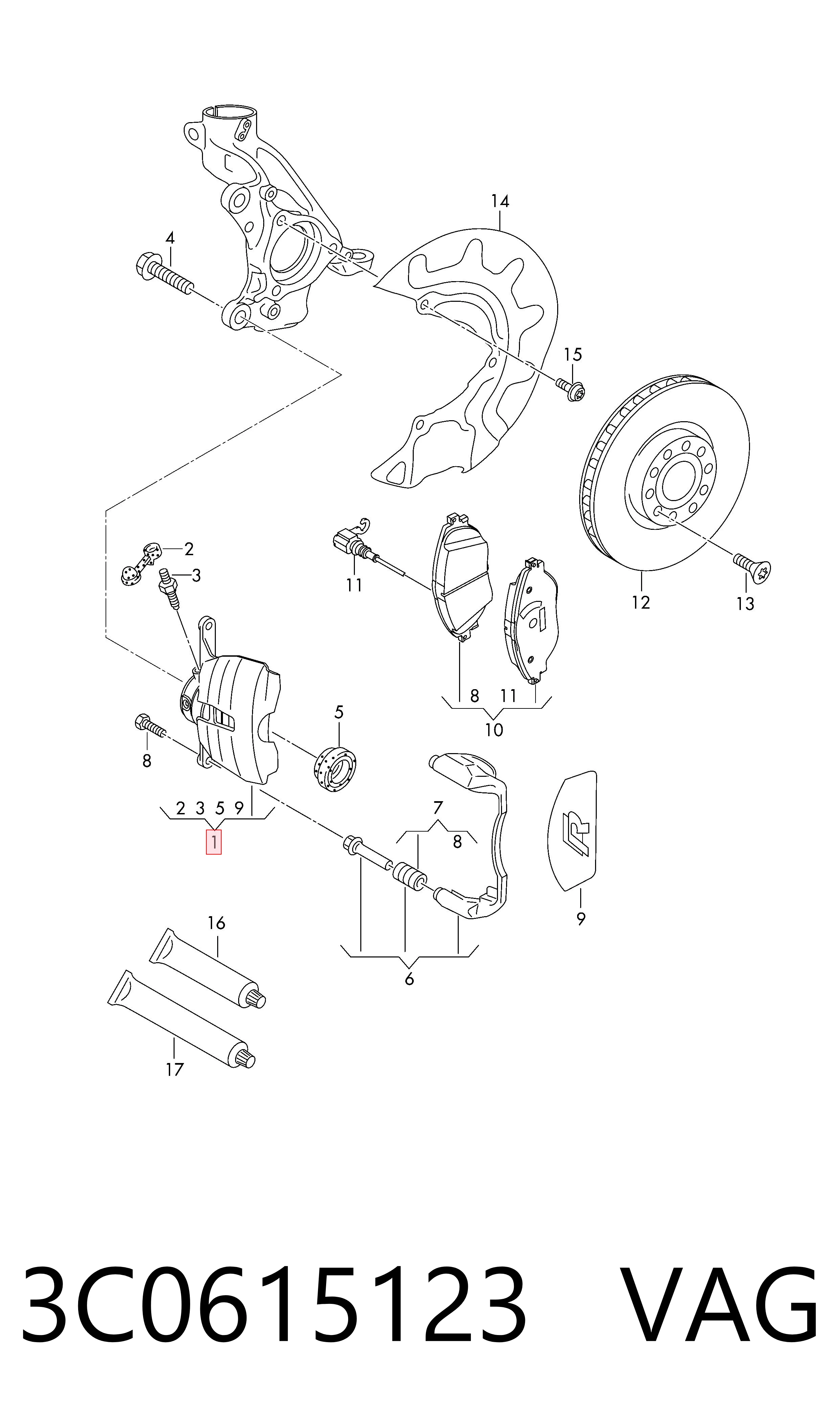 3C0615123 VAG Pinza de freno delantera izquierda