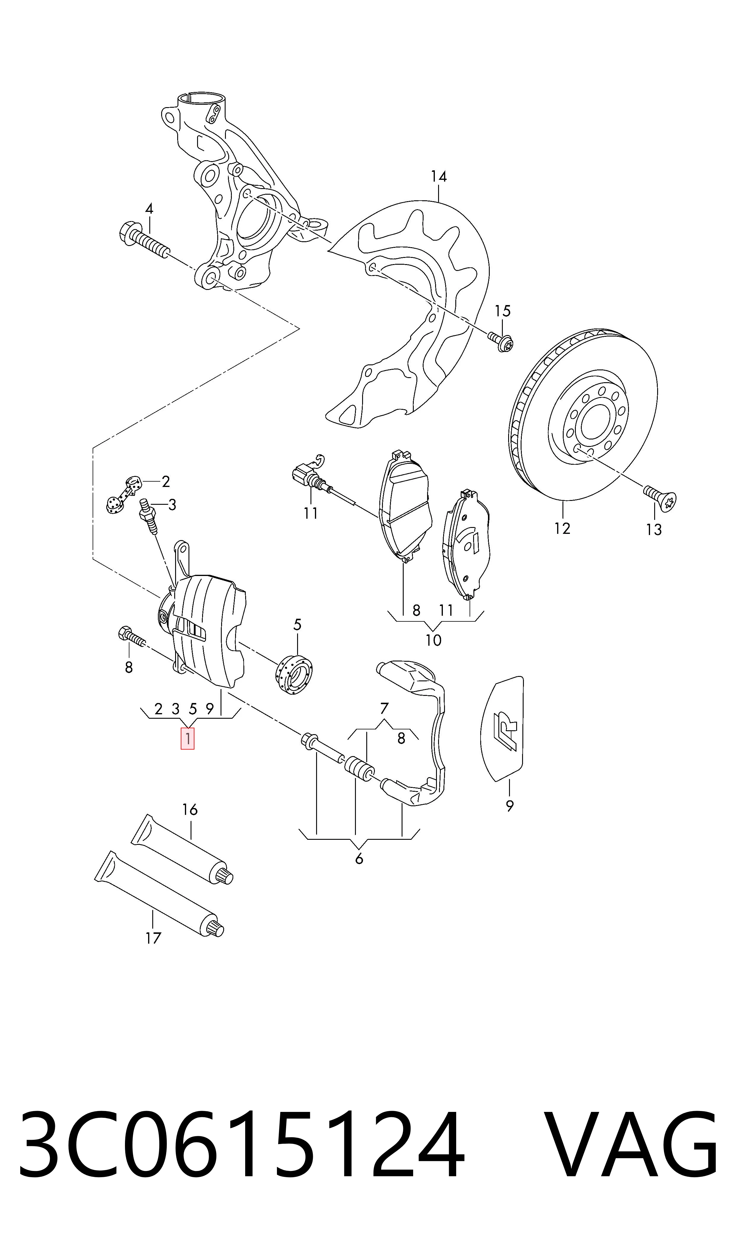 3C0615124 VAG Pinza de freno delantera derecha