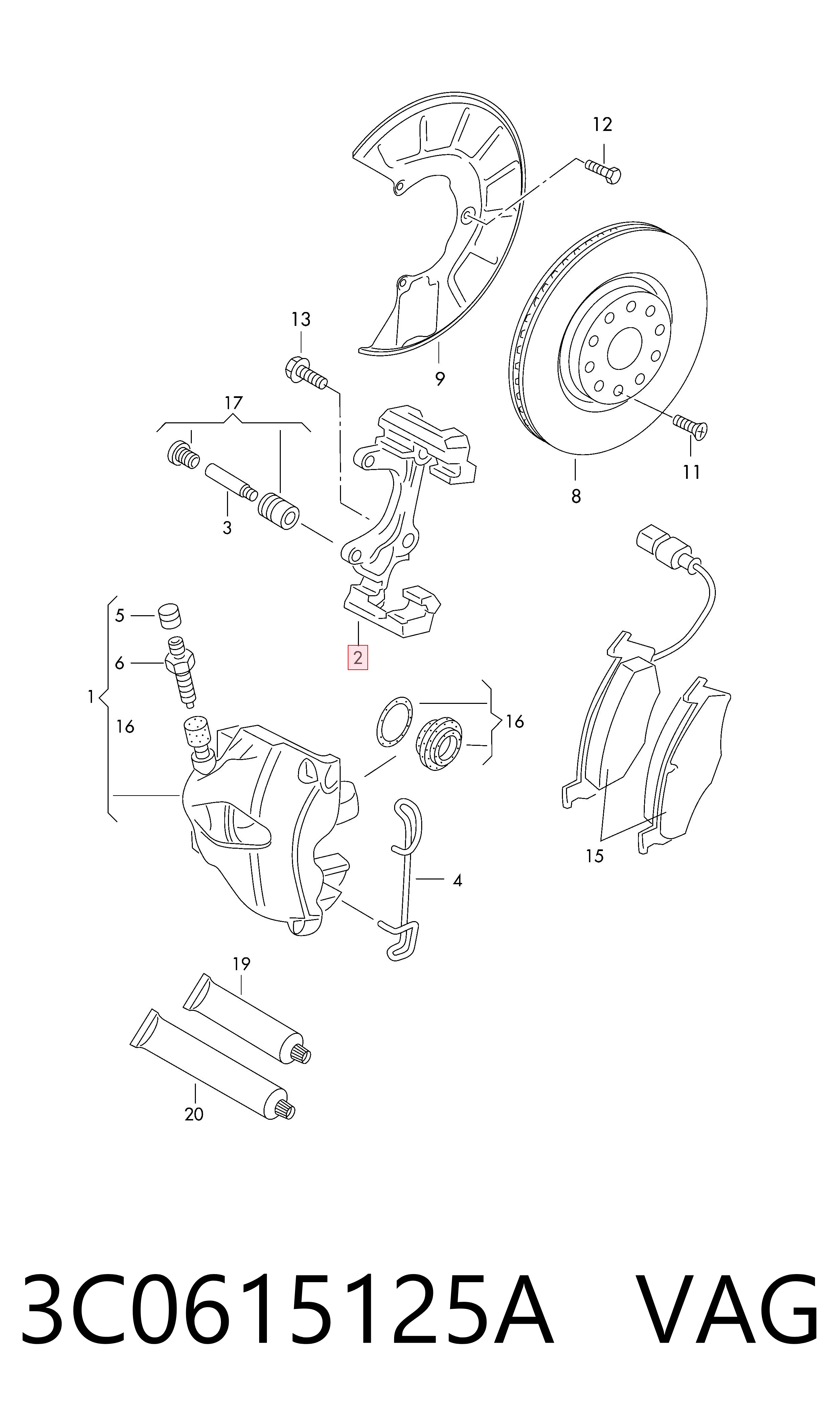 3C0615125A VAG Soporte, pinza de freno delantera