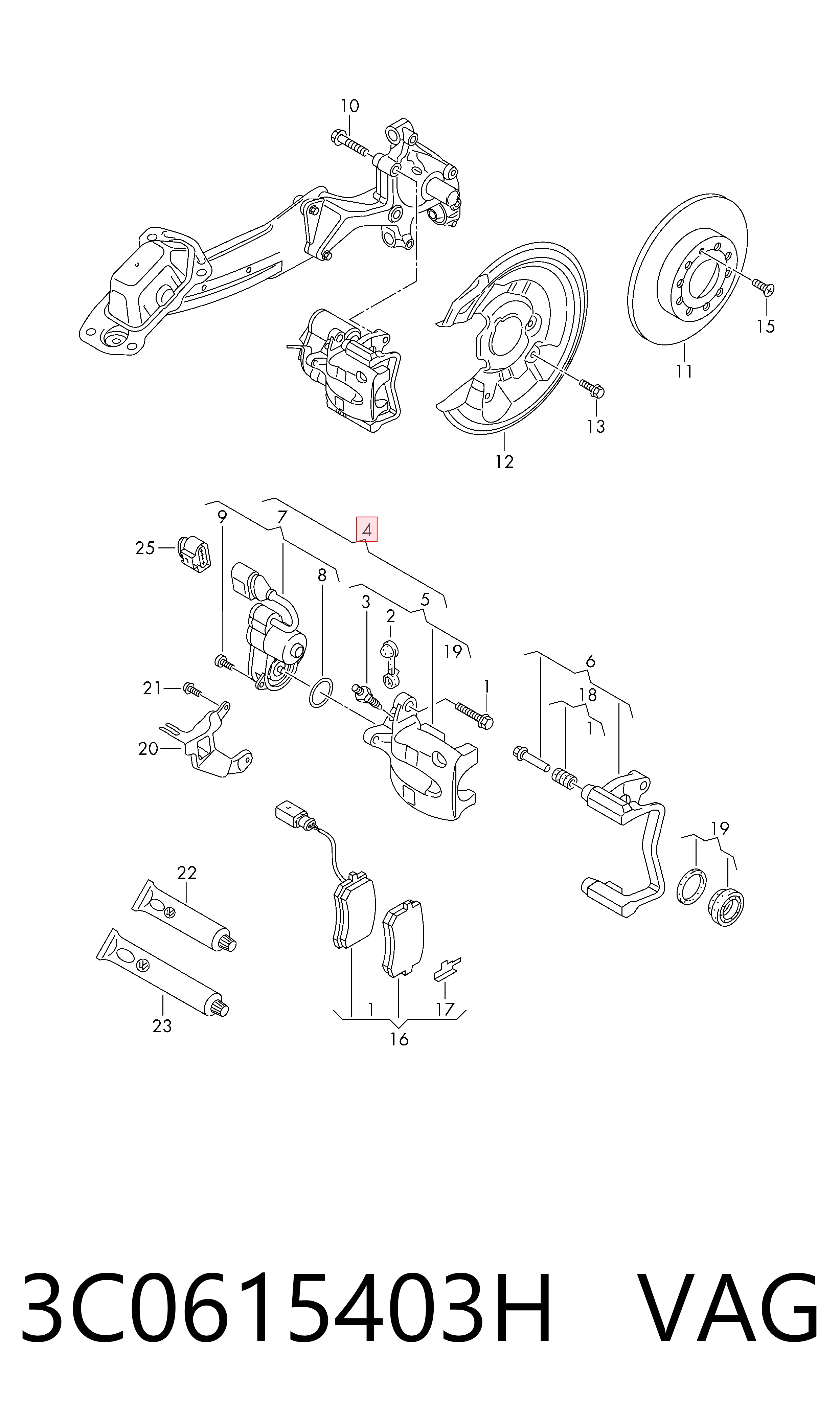 3C0615403H VAG Pinza de freno trasera izquierda