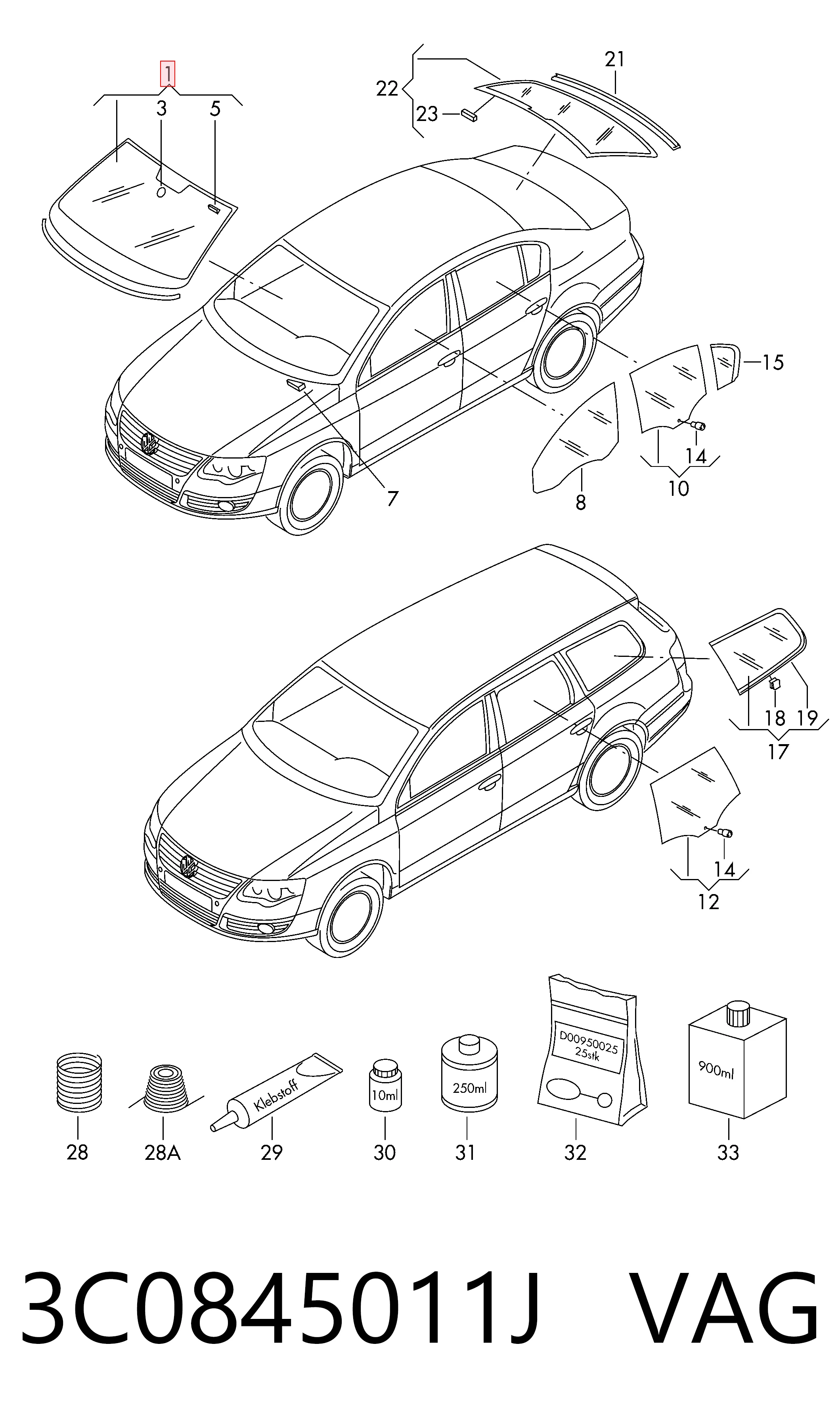 Parabrisas para Volkswagen Passat 3C2