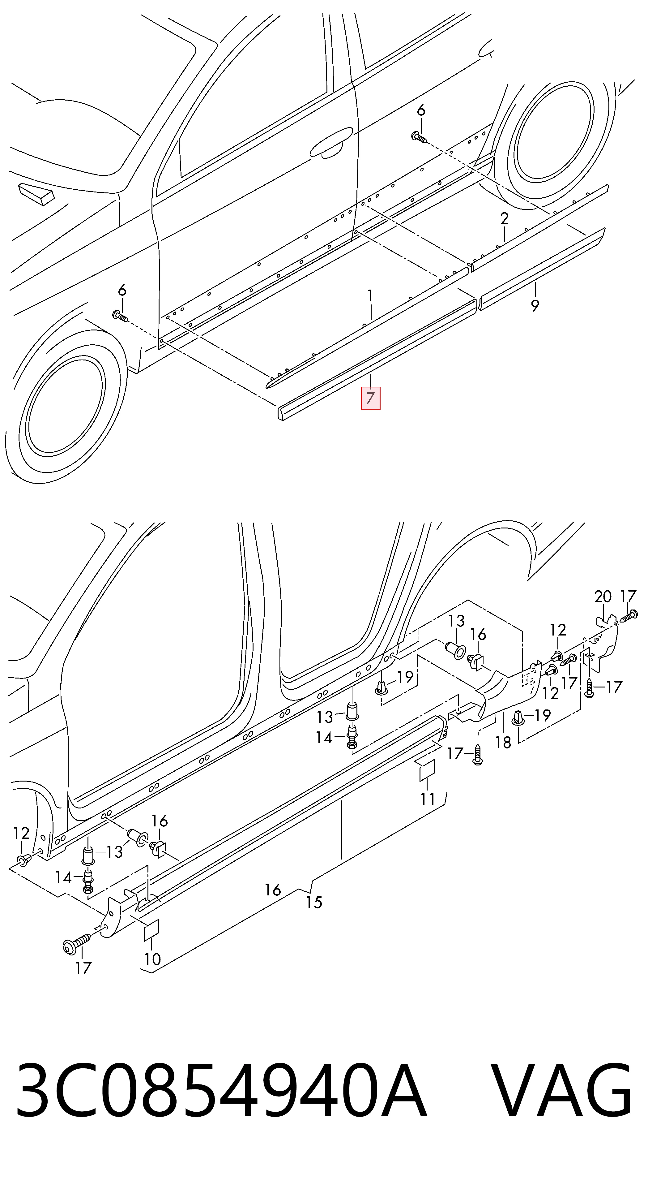 3C0854940A VAG Moldura de la puerta delantera derecha