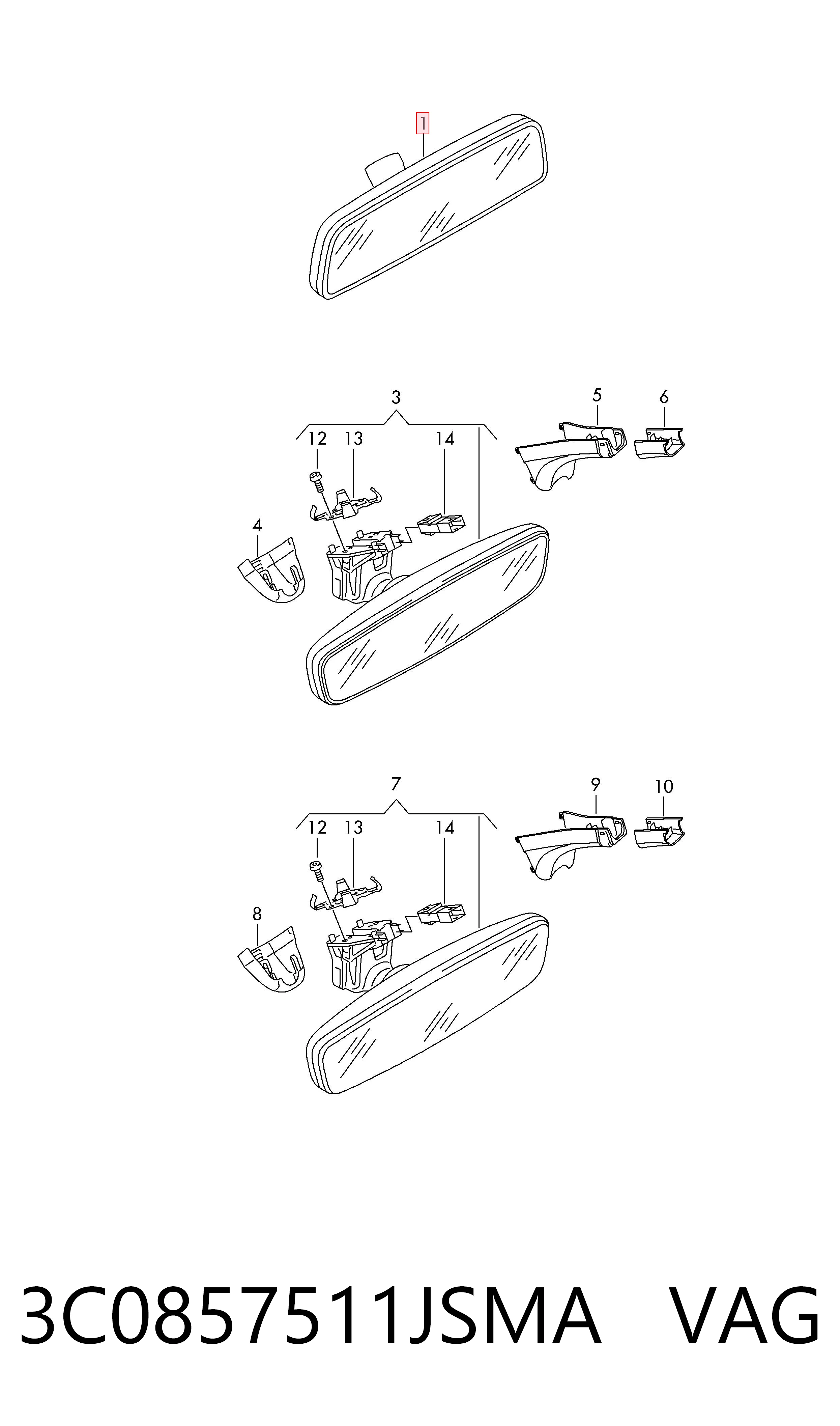 Espejo interior VAG 3C0857511JSMA precio, desde 29,04 EUR
