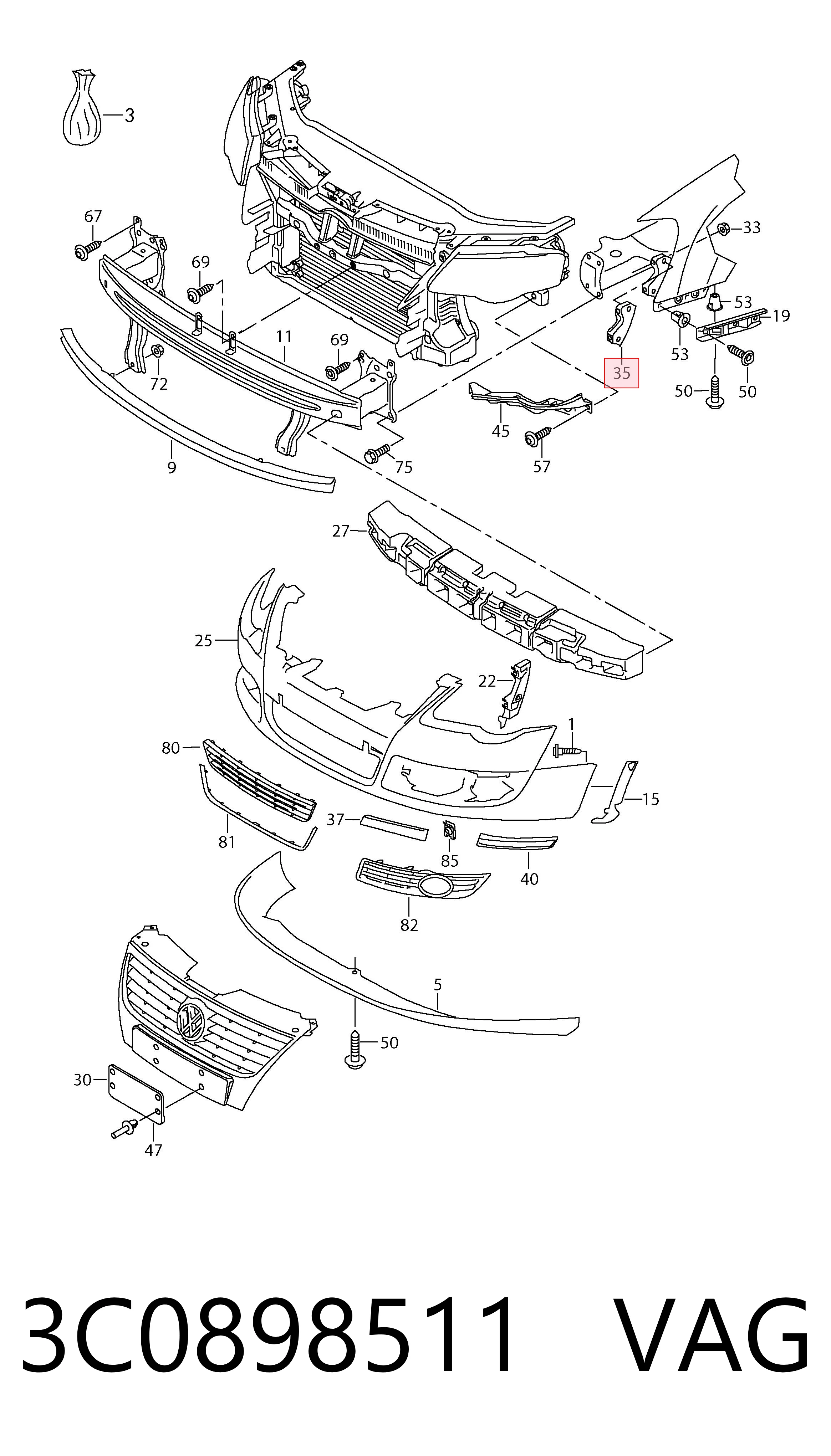 3C0898511 VAG Soporte exterior del parachoques delantero