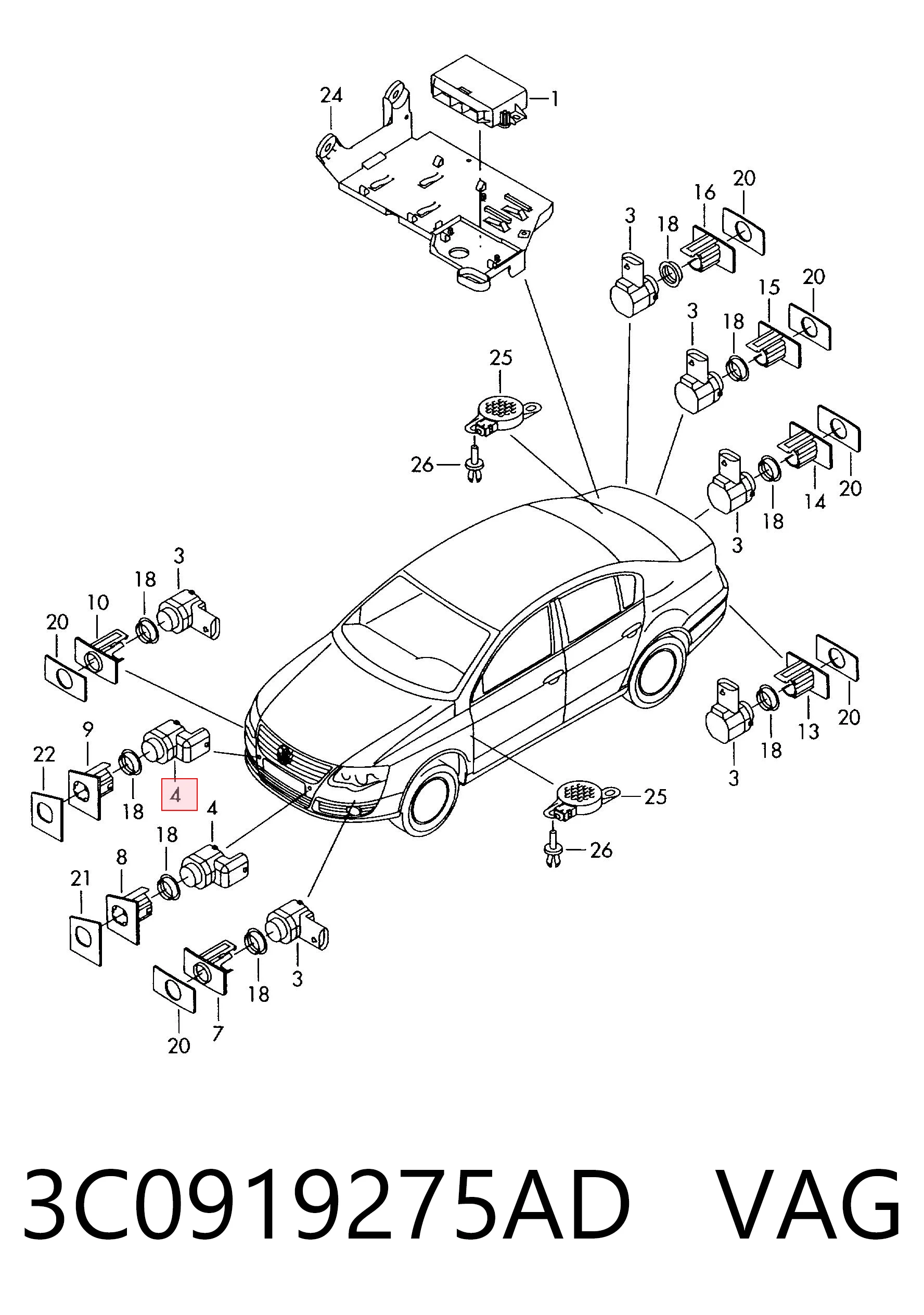 3C0919275AD VAG Sensor de estacionamiento delantero