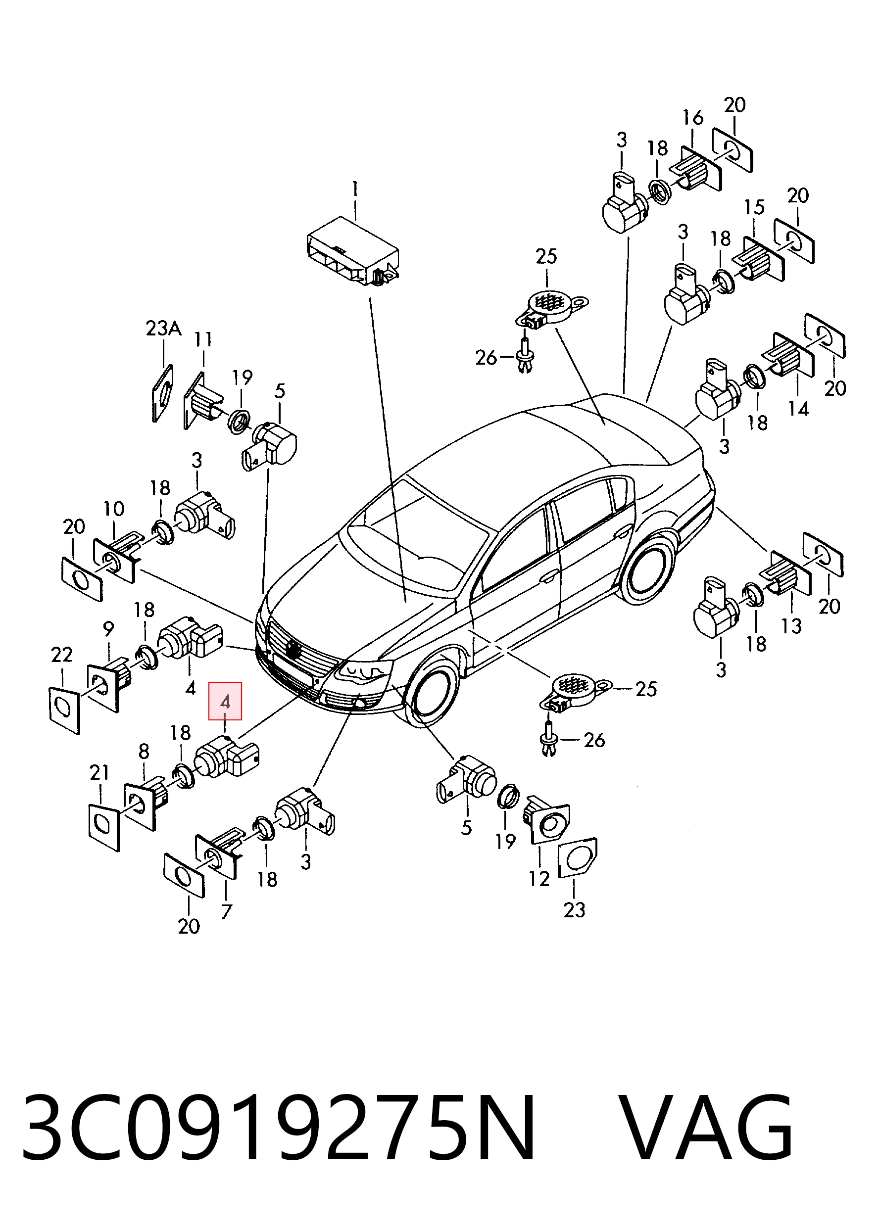 3C0919275N VAG Sensor de estacionamiento delantero