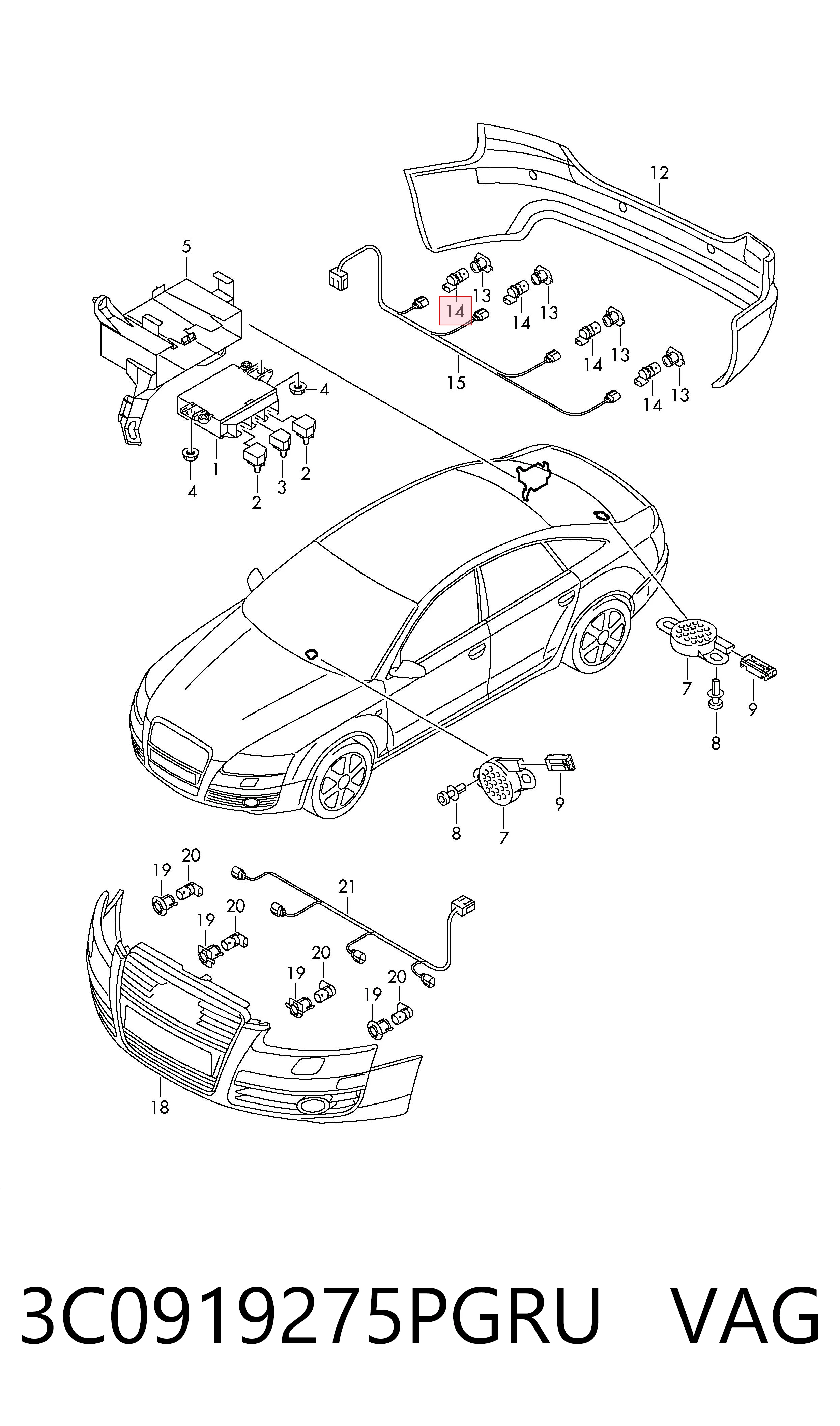 3C0919275PGRU VAG Sensor alarma de estacionamiento trasero 