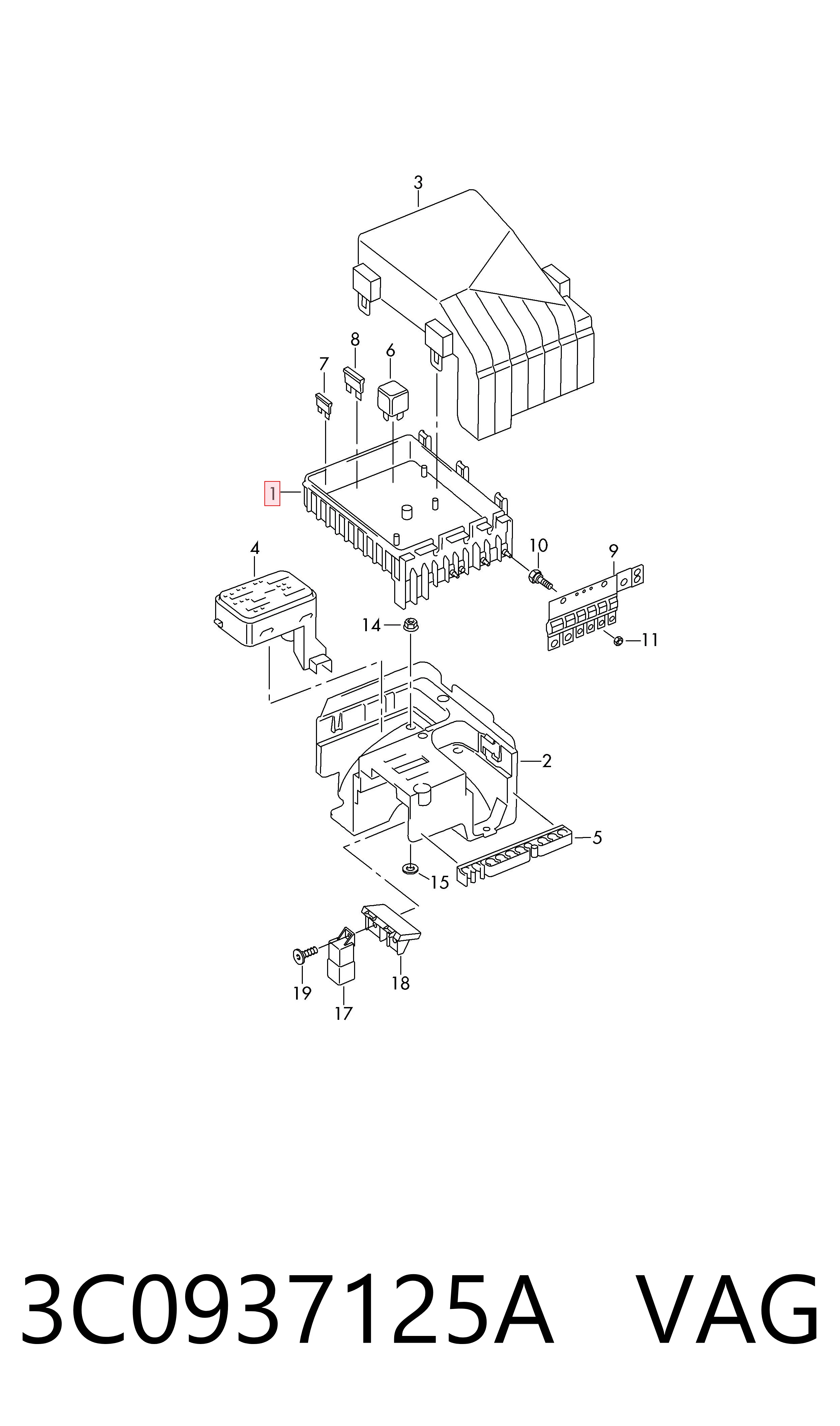 3C0937125A VAG Caja de relés y fusibles