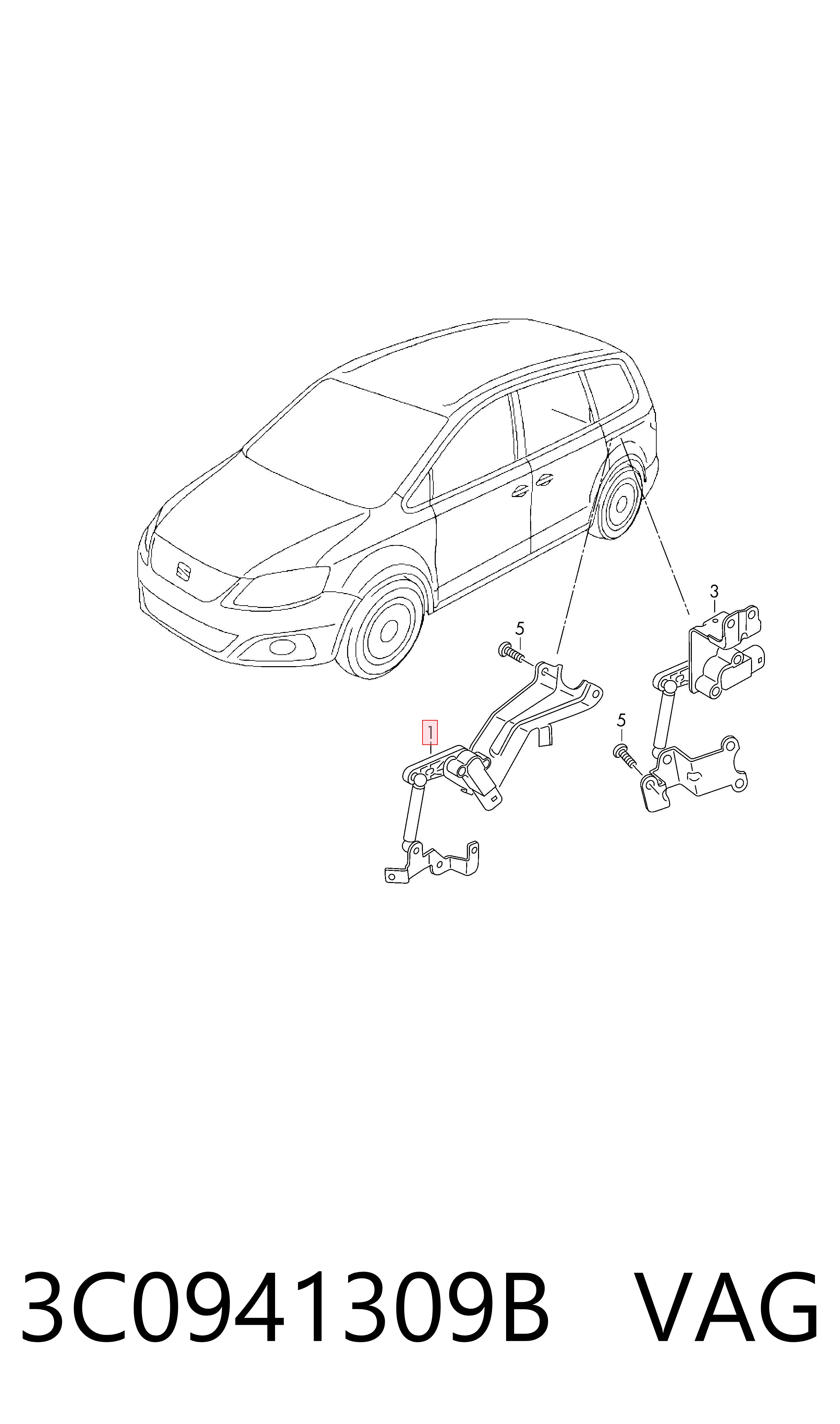 3C0941309B VAG Sensor de nivel de carrocería trasero izquierdo