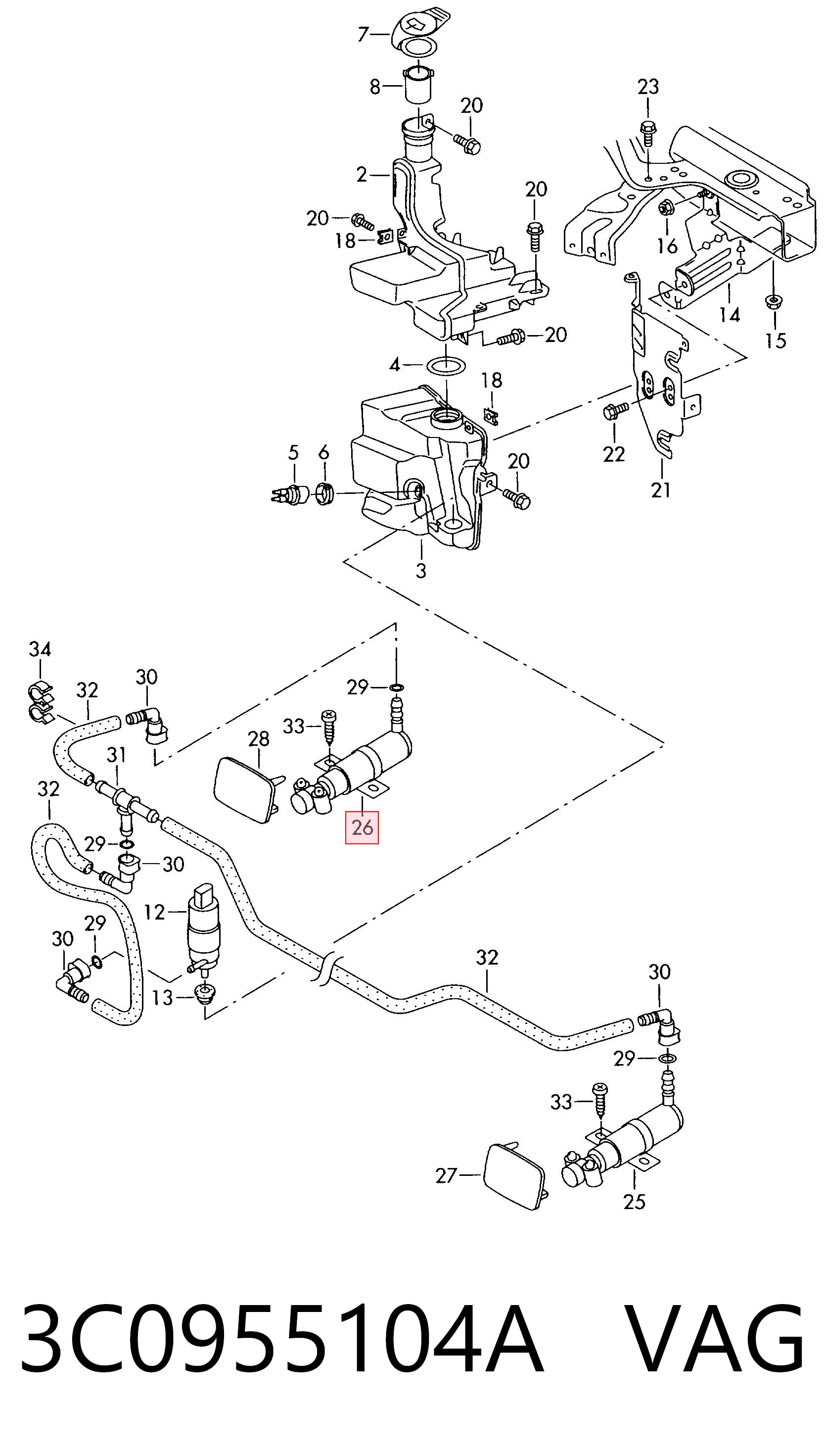 Comprar 3C0955104A VAG Soporte de inyector del lavafaros (cilindro elevador)
