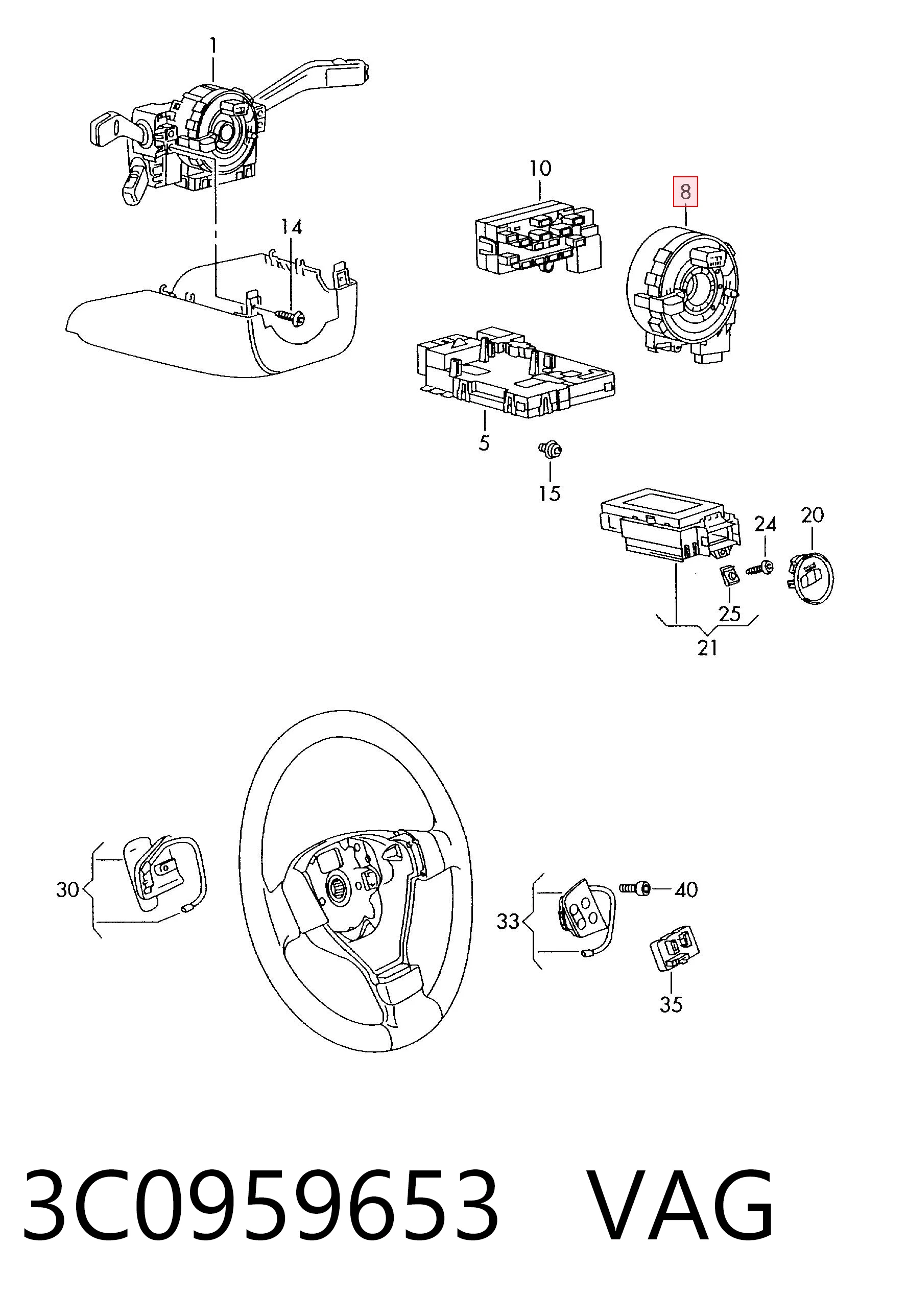 Anillo AIRBAG 3C0959653 VAG