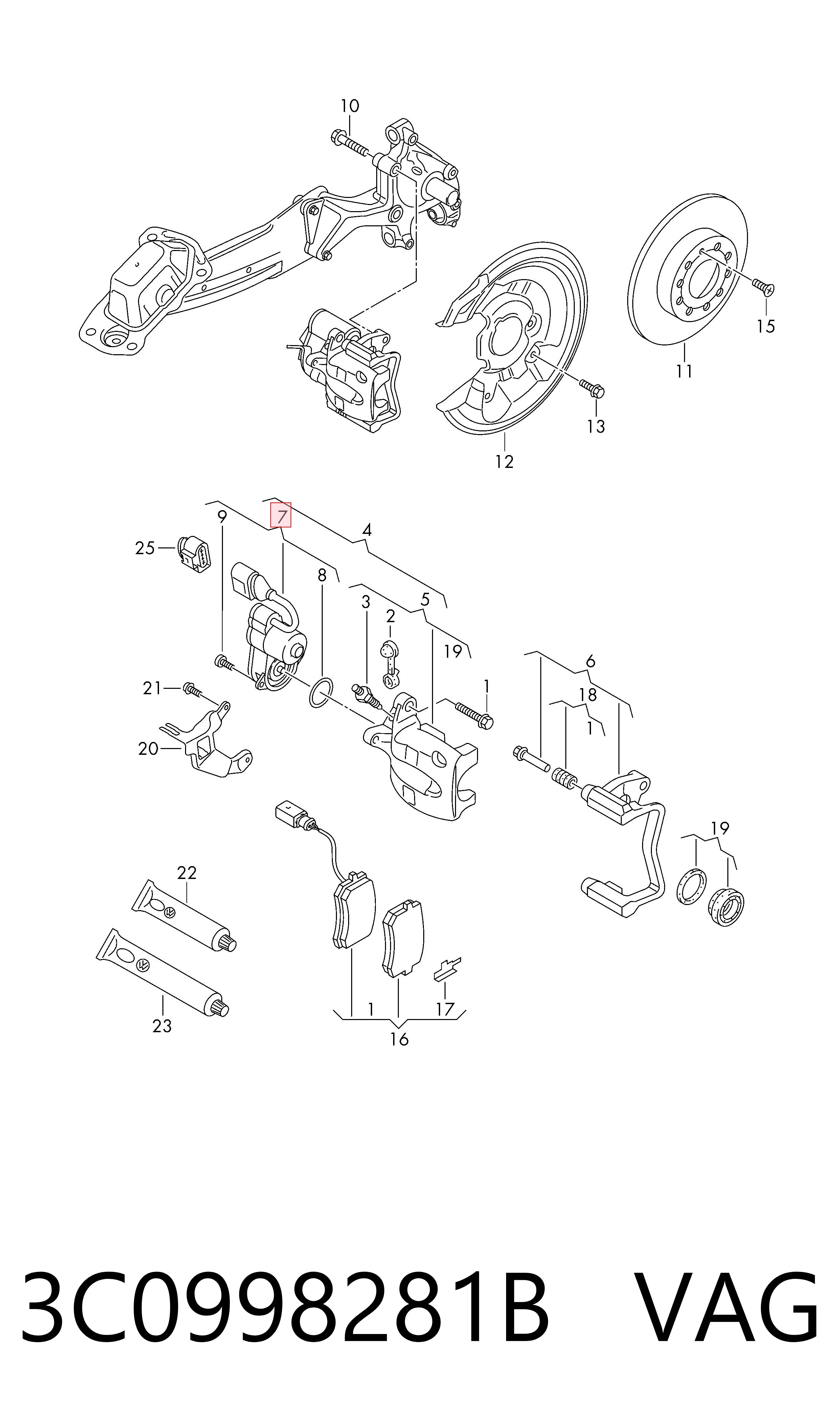 3C0998281B VAG Motor del actuador de la pinza de freno trasera