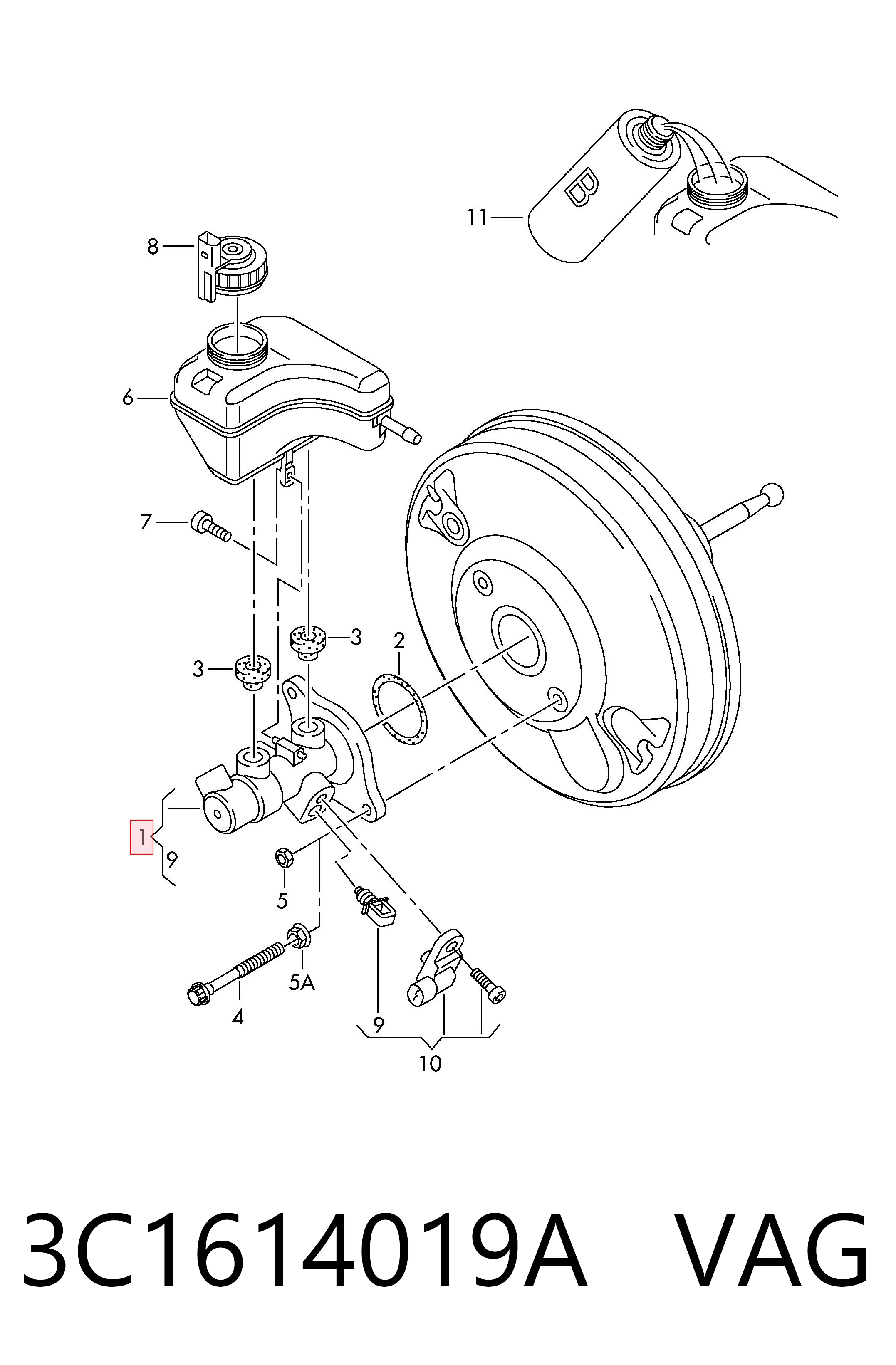 Cilindro maestro de frenos para Volkswagen Passat 362