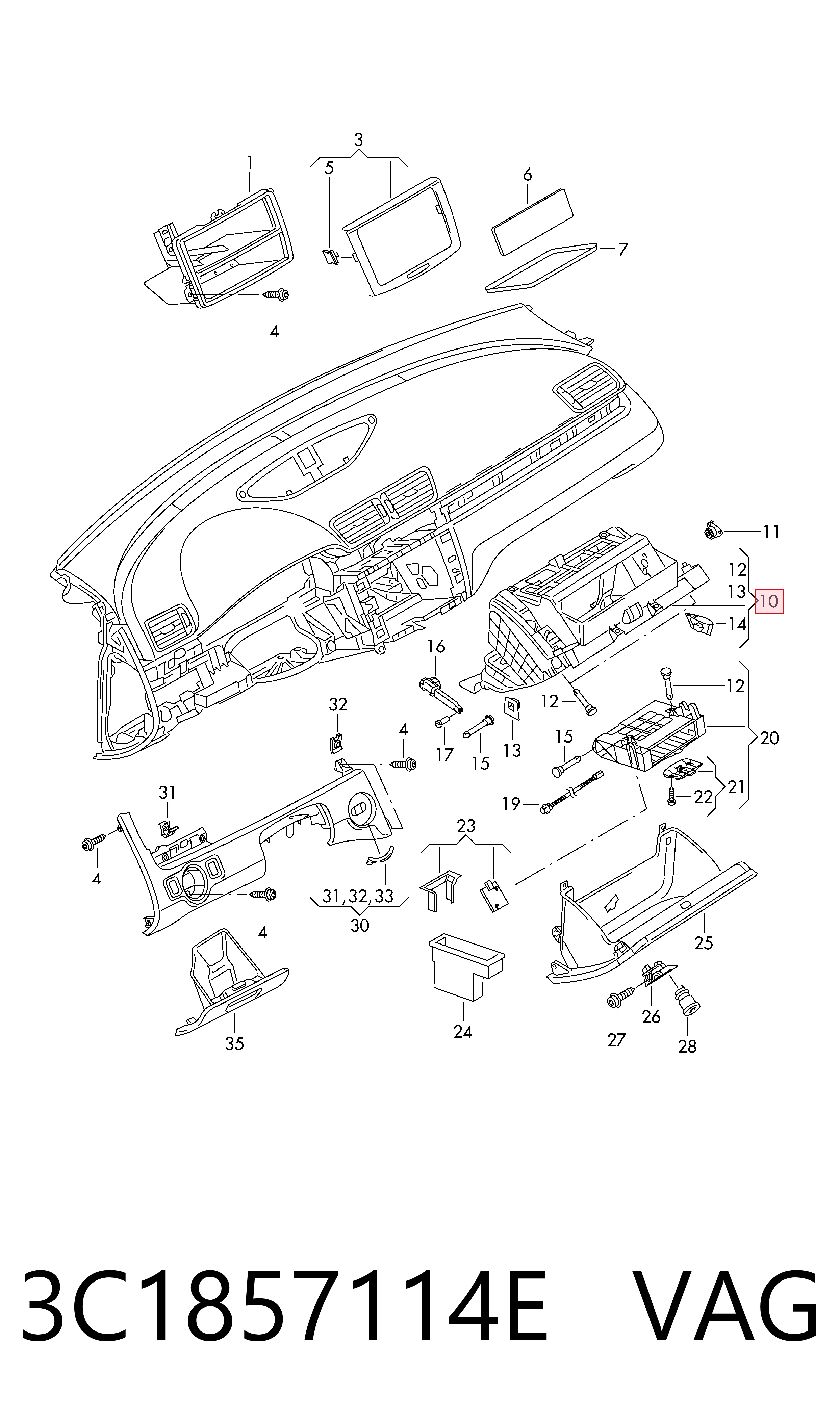 Guantera para Volkswagen Passat B7 362
