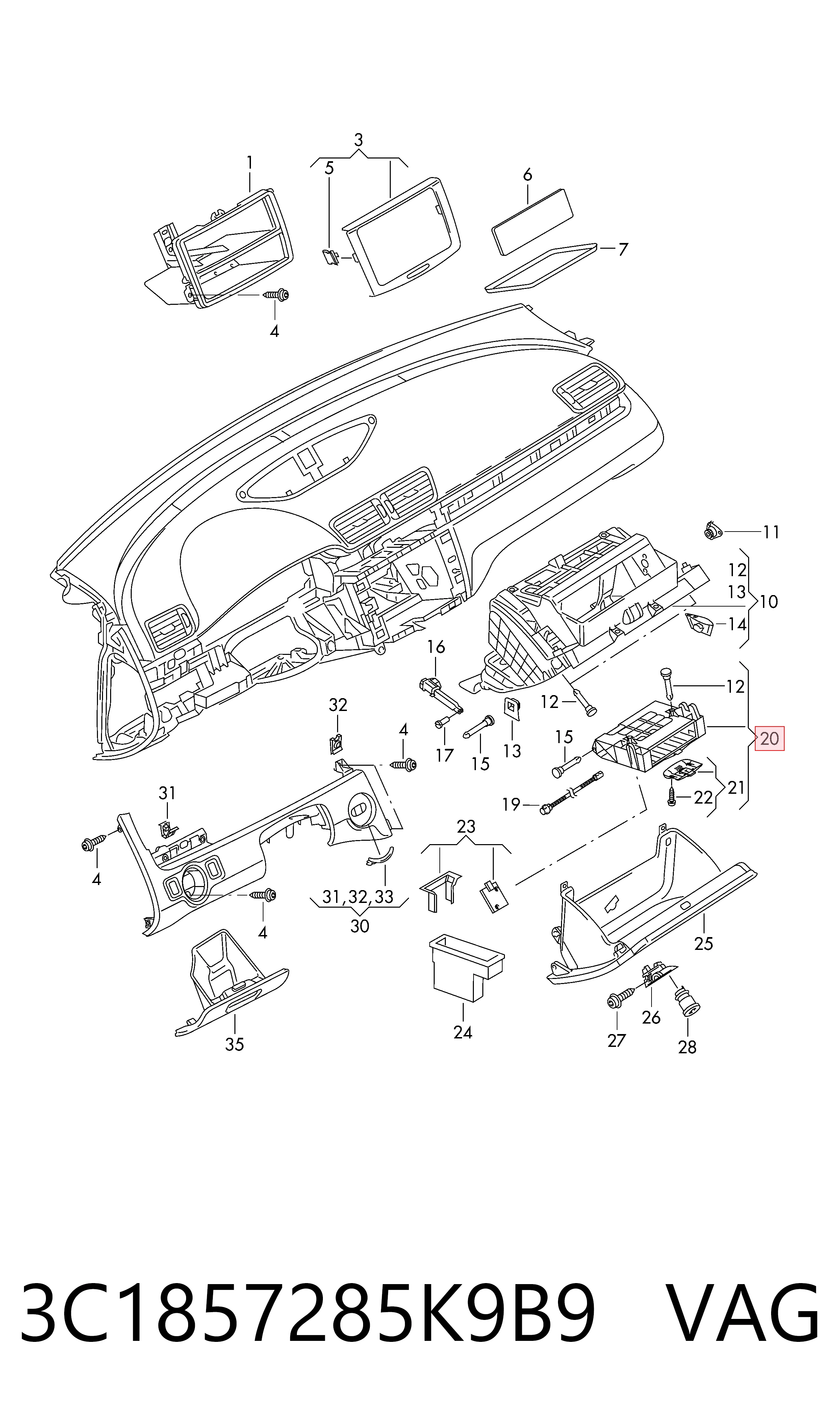 Tapa guantera para Volkswagen Passat B7 362