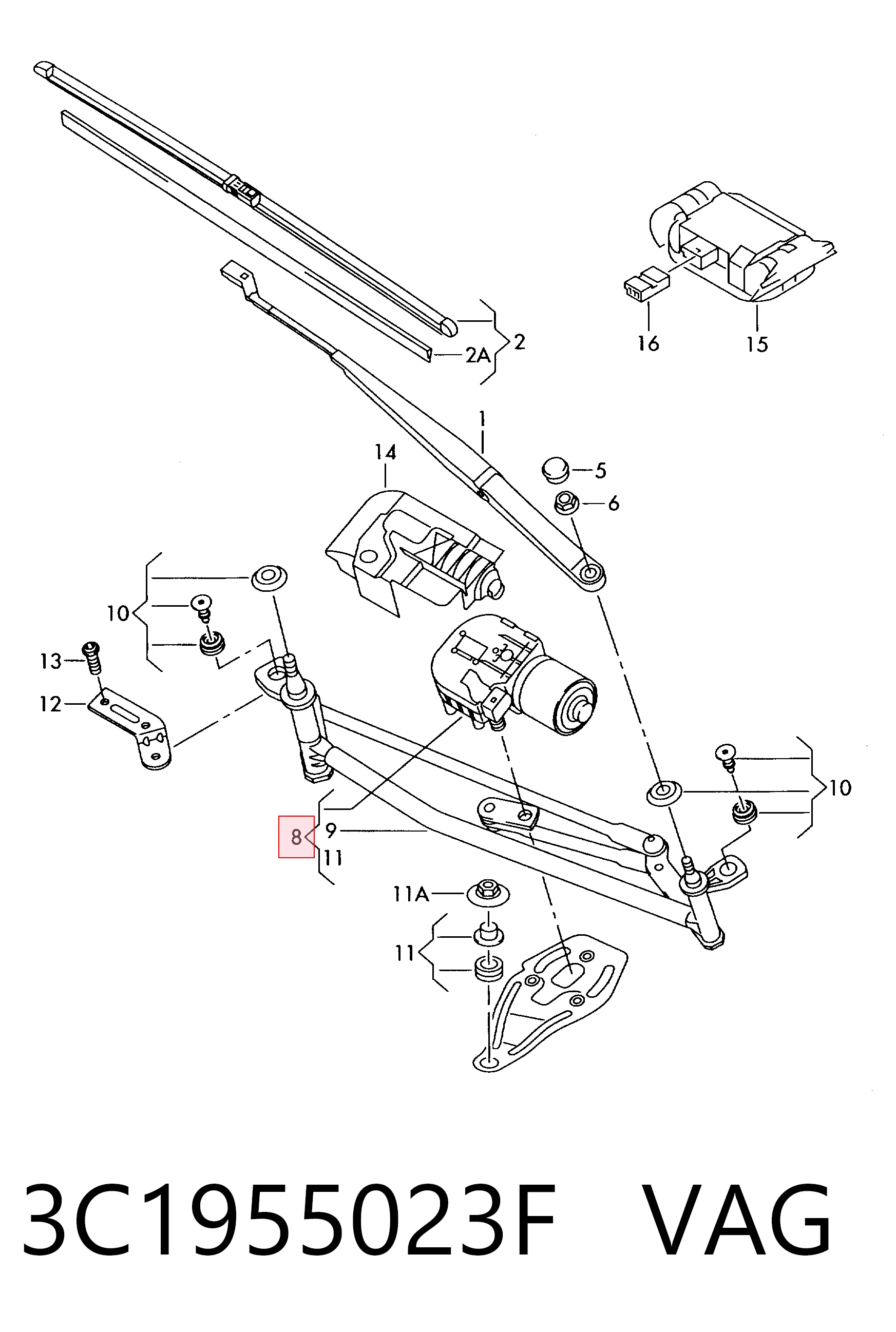 Trapezio del limpiaparabrisas Volkswagen Passat B7
