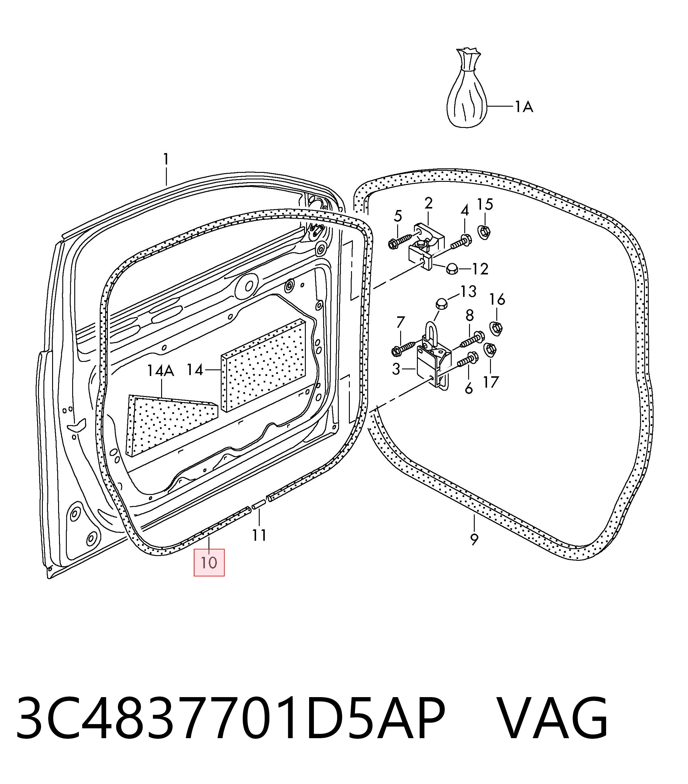 Junta de puerta delantera izquierda VAG 3C4837701D5AP precio, desde 294,74 EUR
