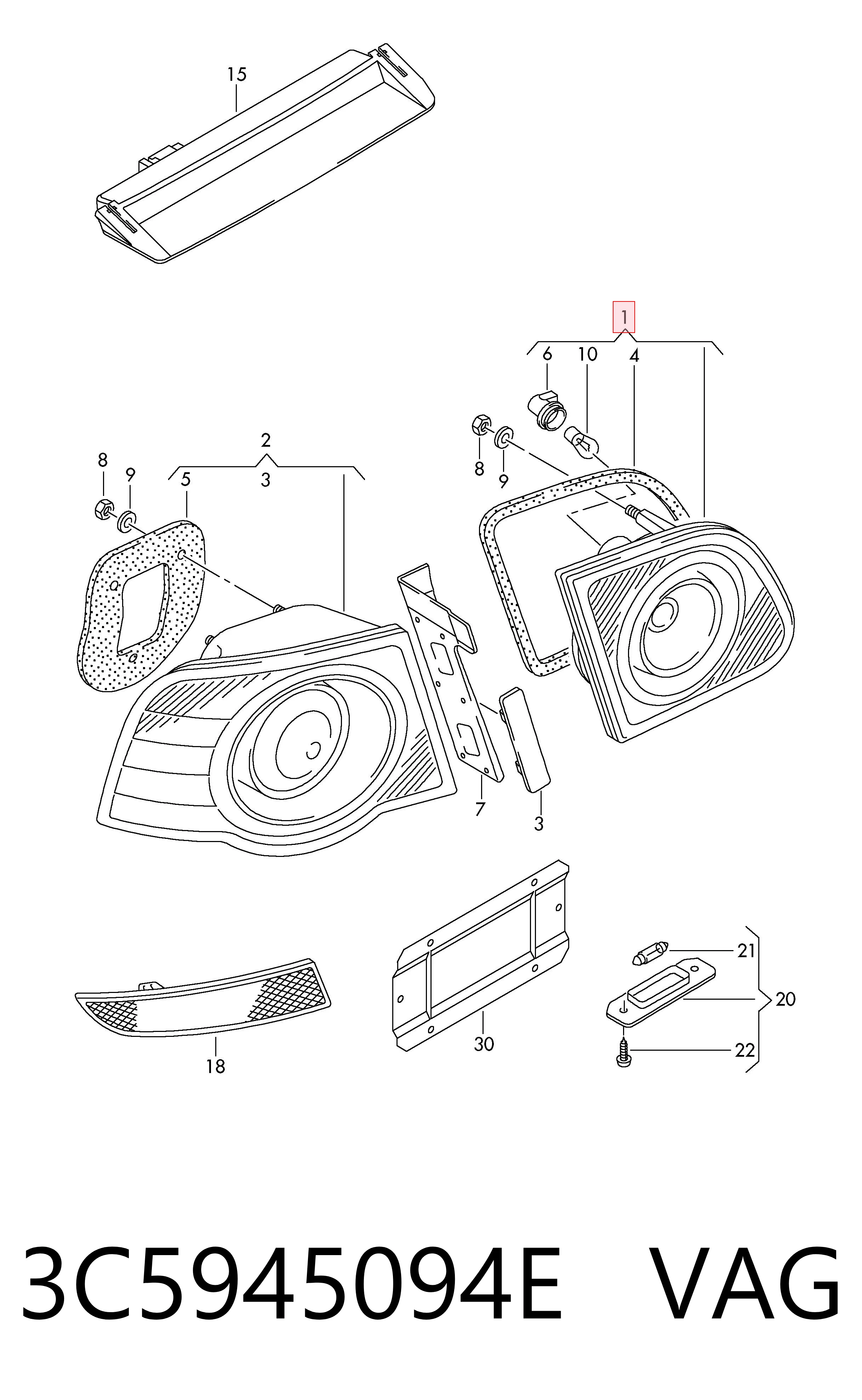 3C5945094E VAG Piloto trasero interior derecho
