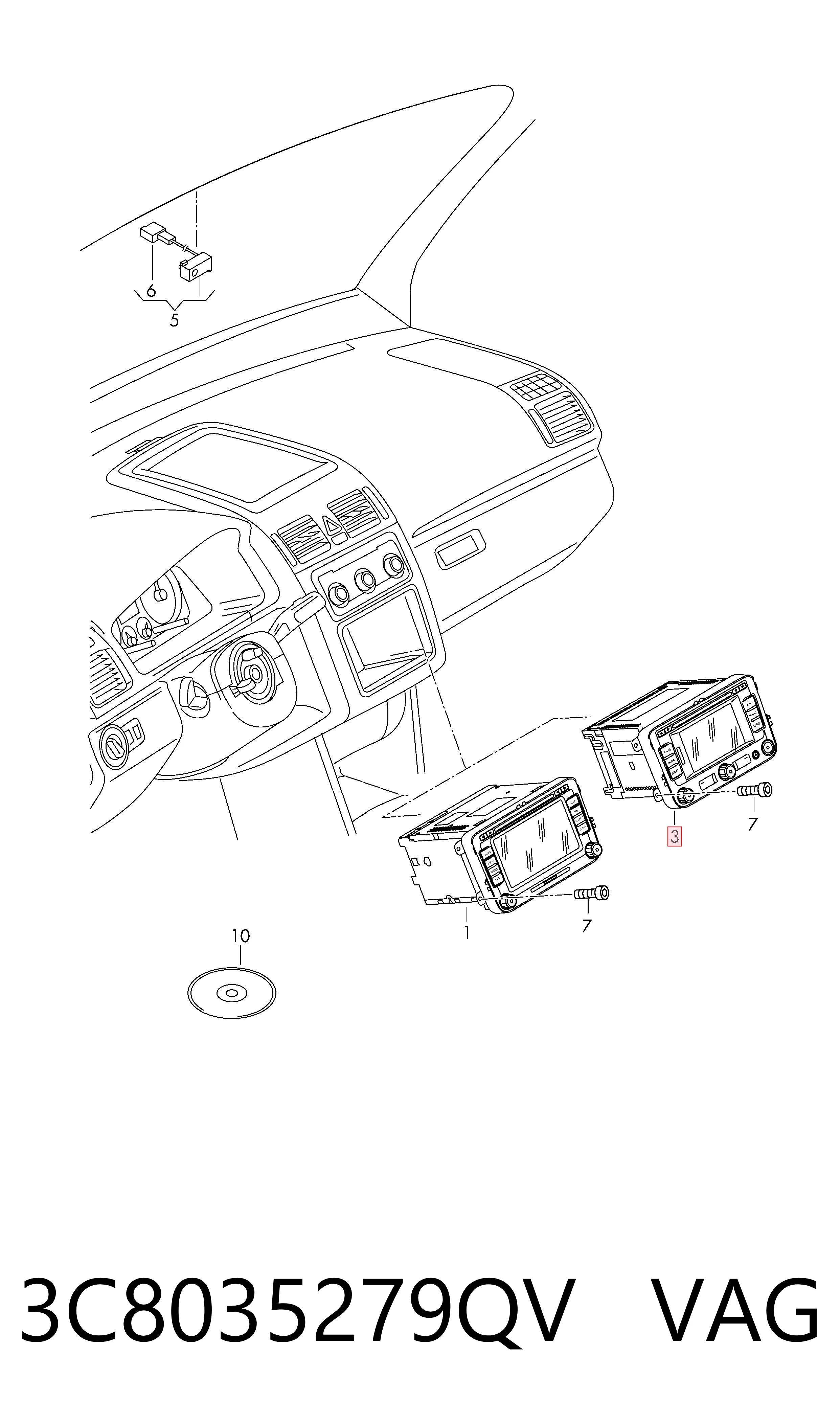 Pantalla multifuncion para Volkswagen Transporter T5 7HB, 7HJ, 7EB, 7EJ