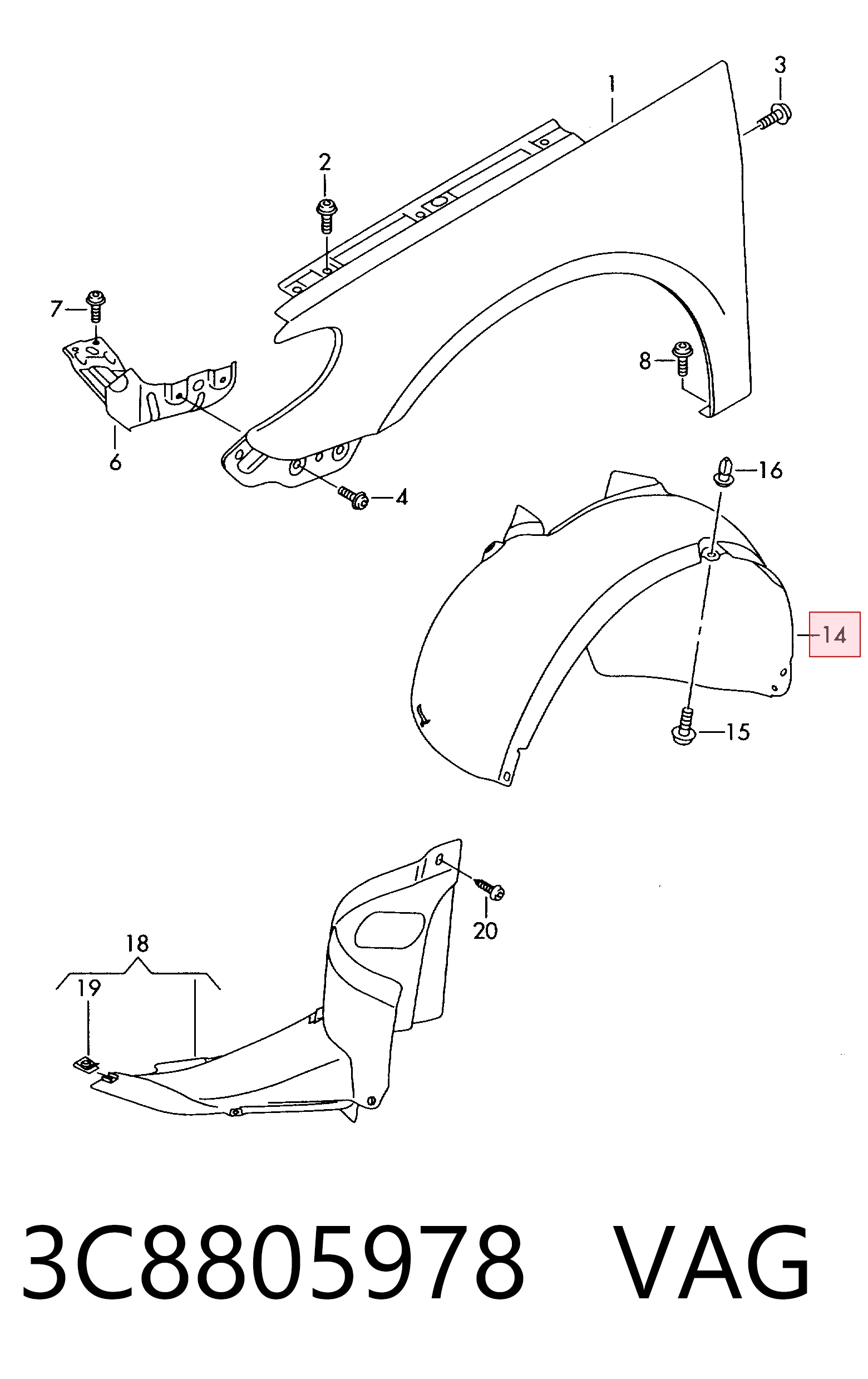 Guardabarros interior derecho, aleta delantera Volkswagen Passat CC B6 sedán (357) (2008 - 2012) precio, desde 28,59 EUR