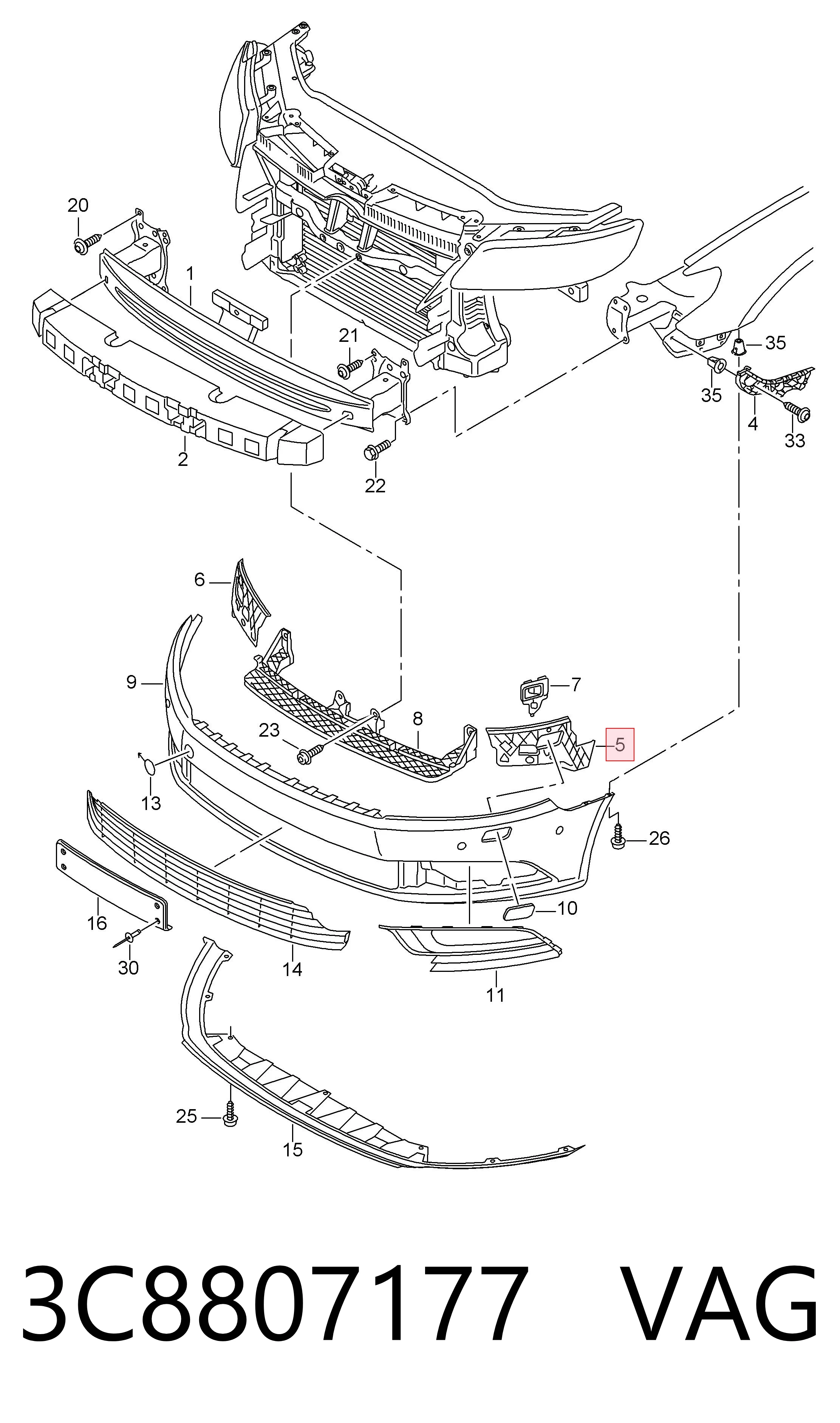 3C8807177 VAG Soporte de parachoques delantero izquierdo