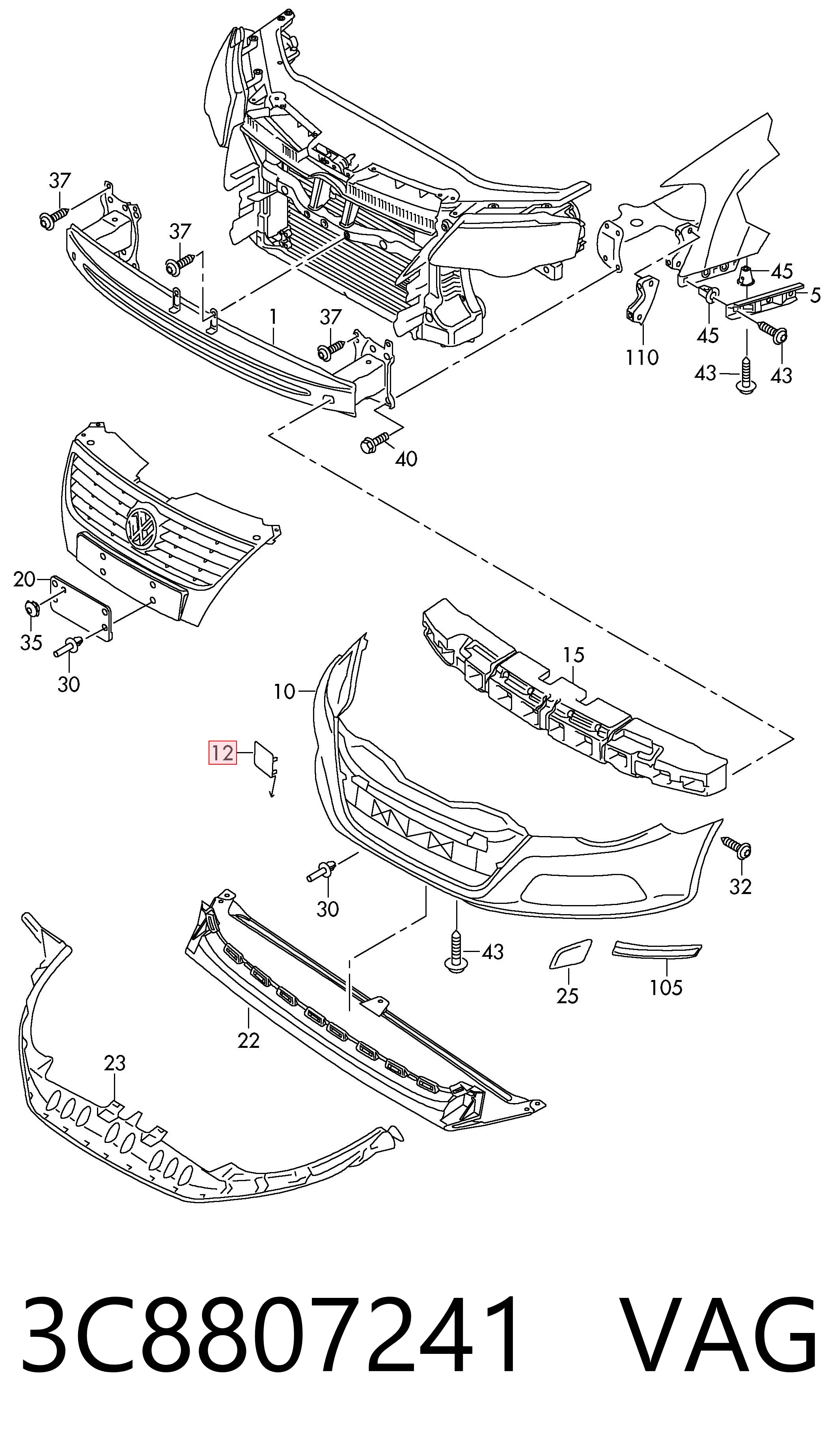 Tapa del enganche de remolcado delantera 3C8807241 VAG
