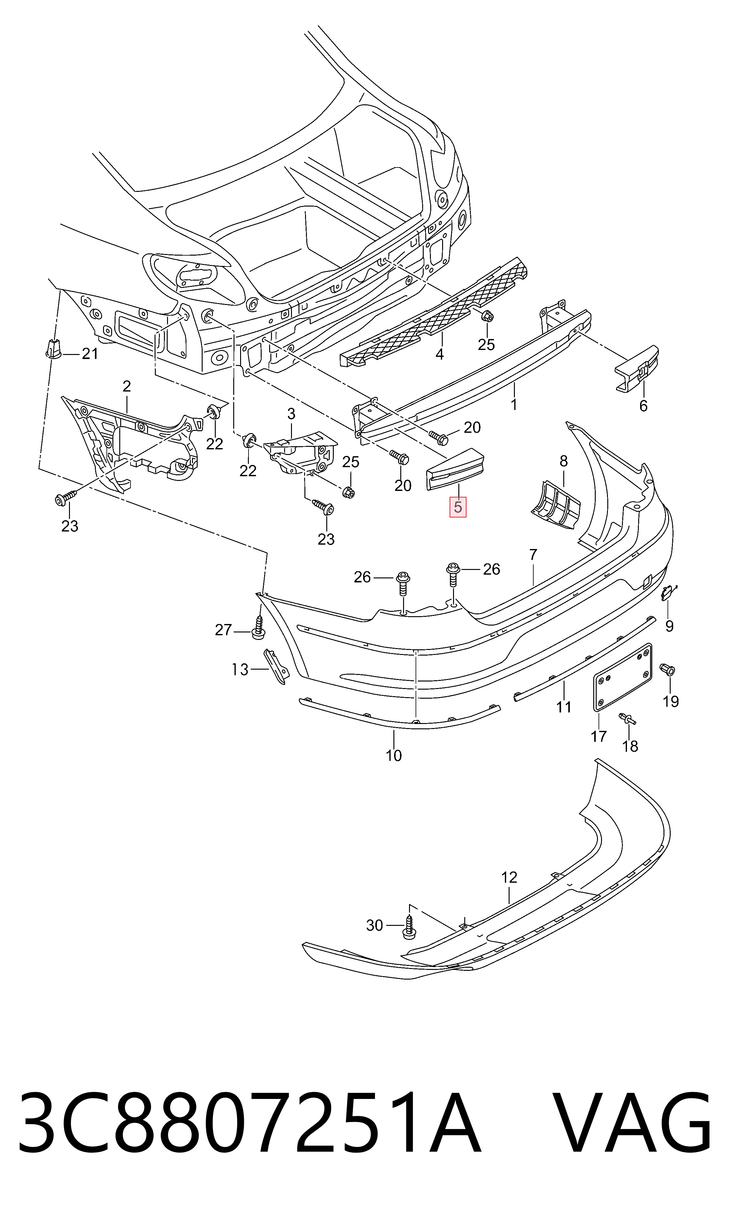 3C8807251A VAG Relleno de parachoques trasero