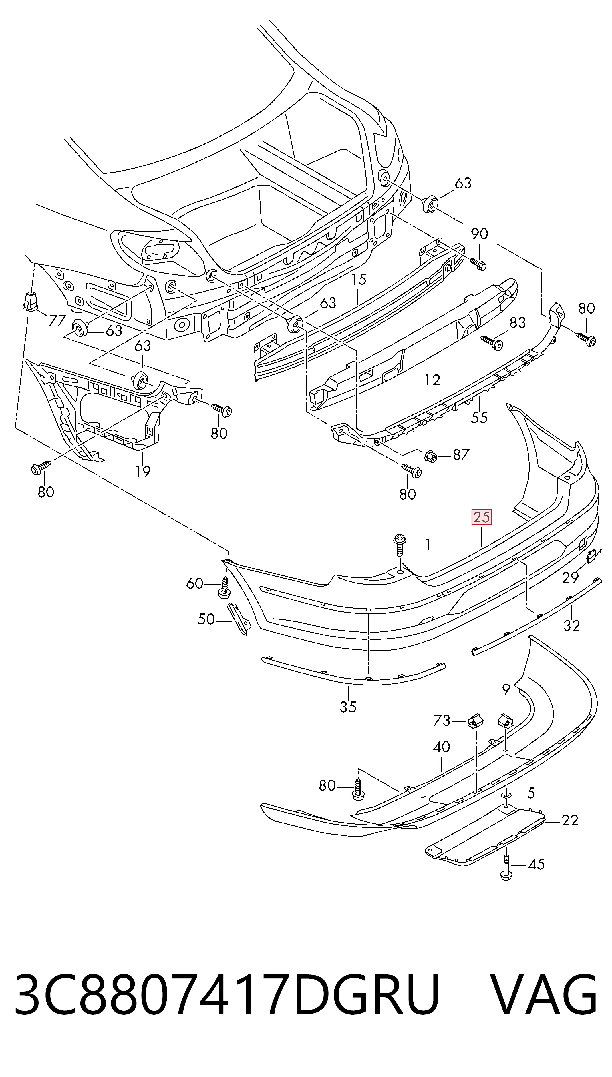 Defensa trasero para Volkswagen Passat CC B6 357