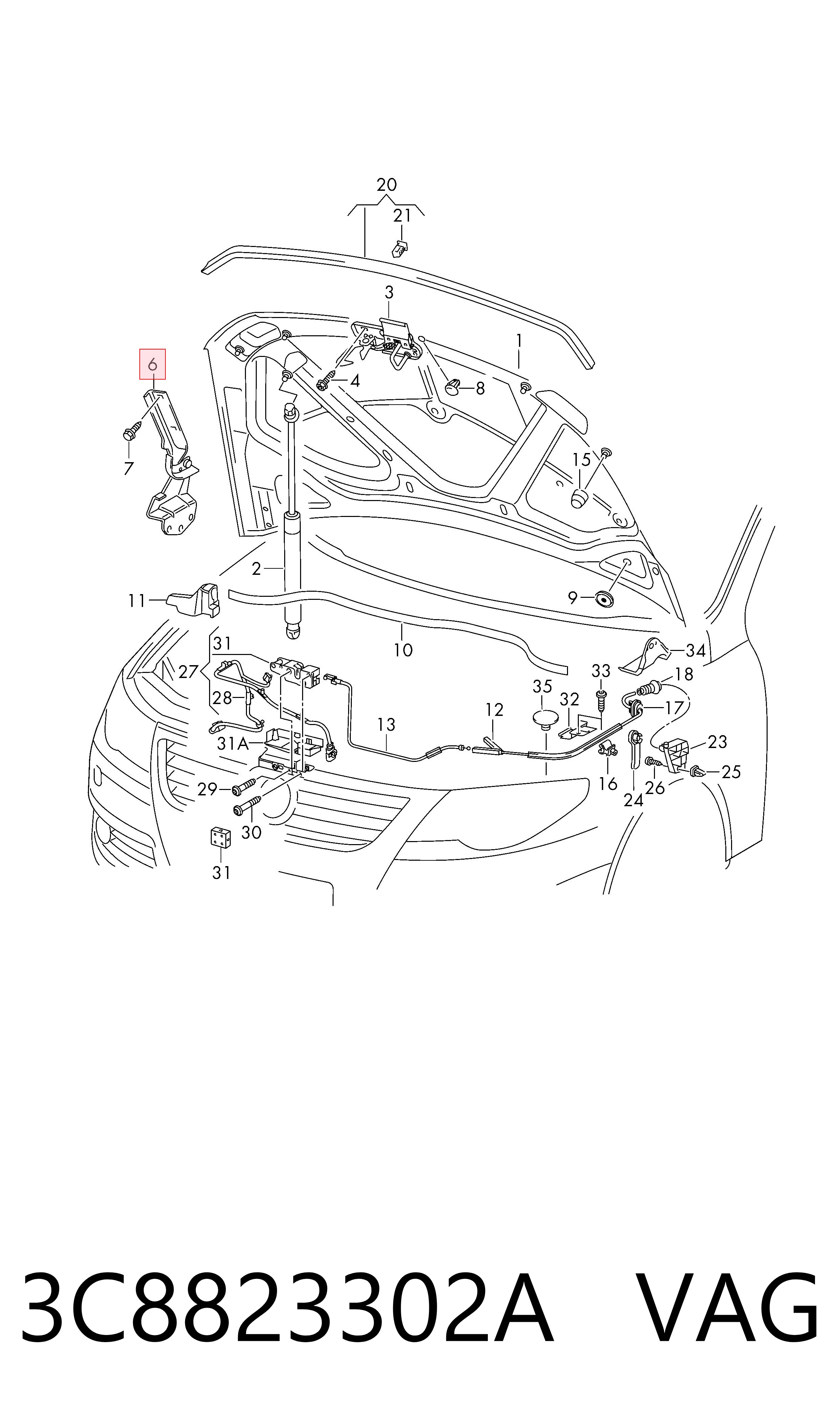 3C8823302A VAG Bisagra de capot derecha
