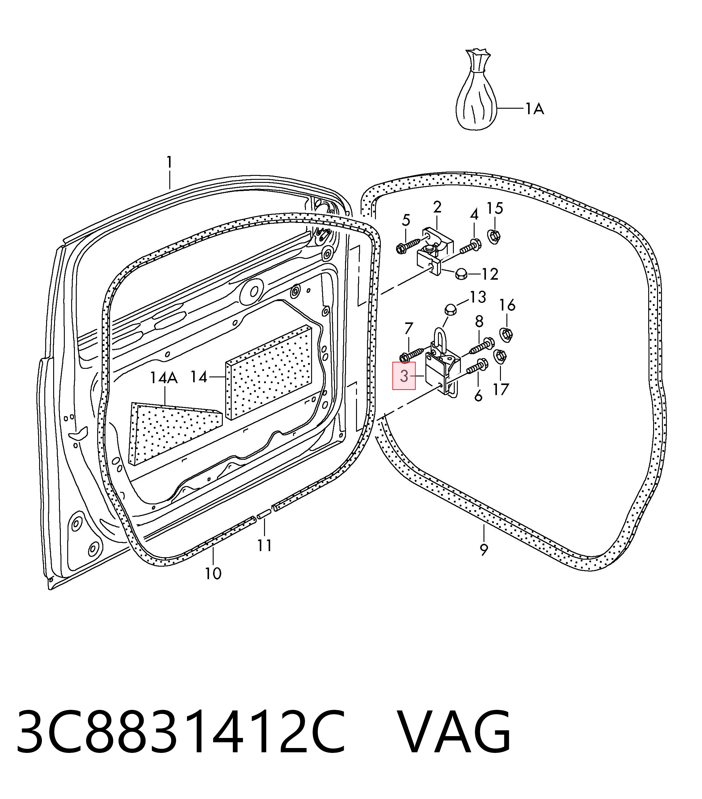 3C8831412C VAG Bisagra de la puerta delantera derecha