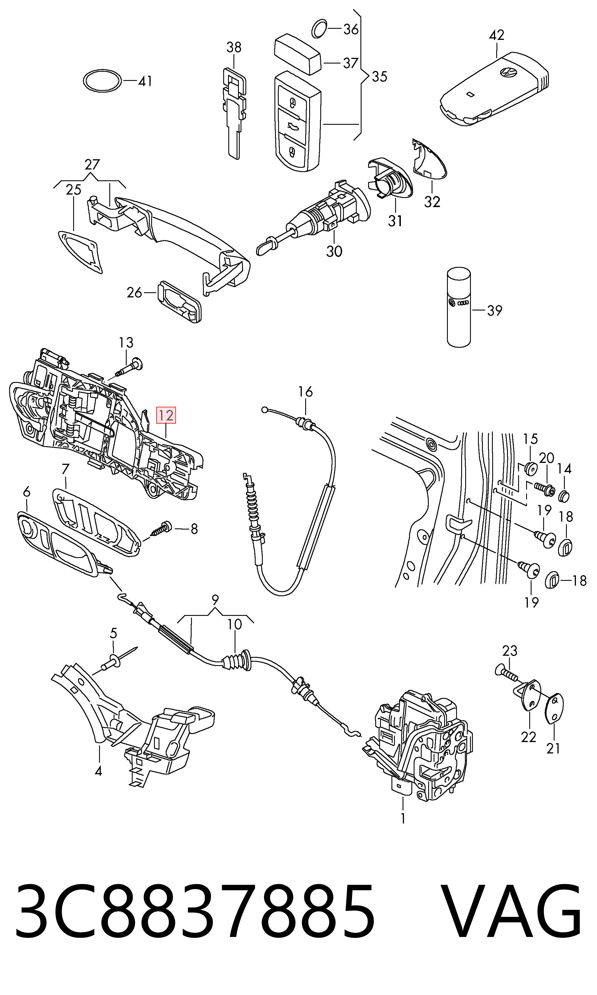 3C8837885 VAG Soporte de manija exterior de puerta delantera izquierda