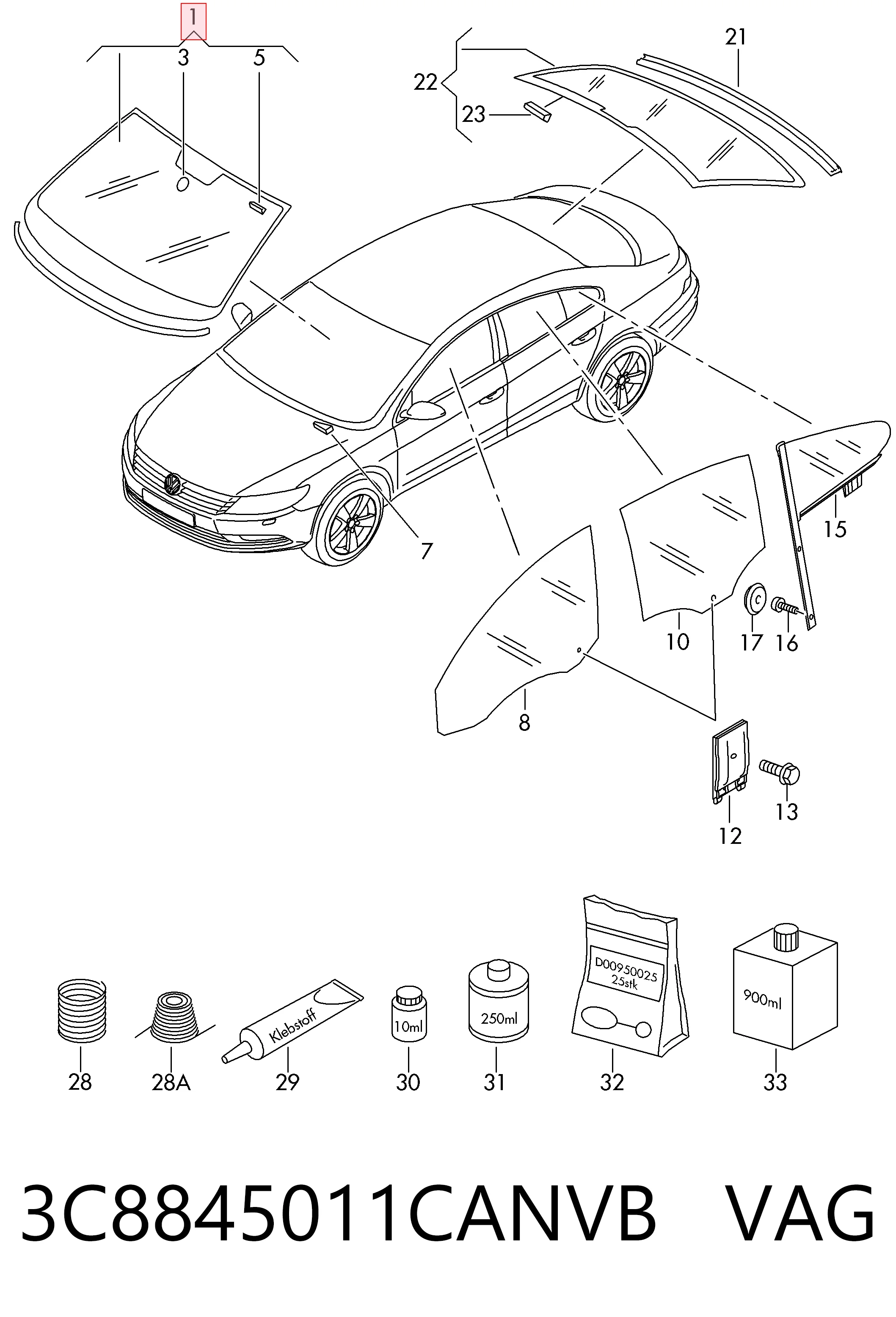Parabrisas para Volkswagen Passat 358