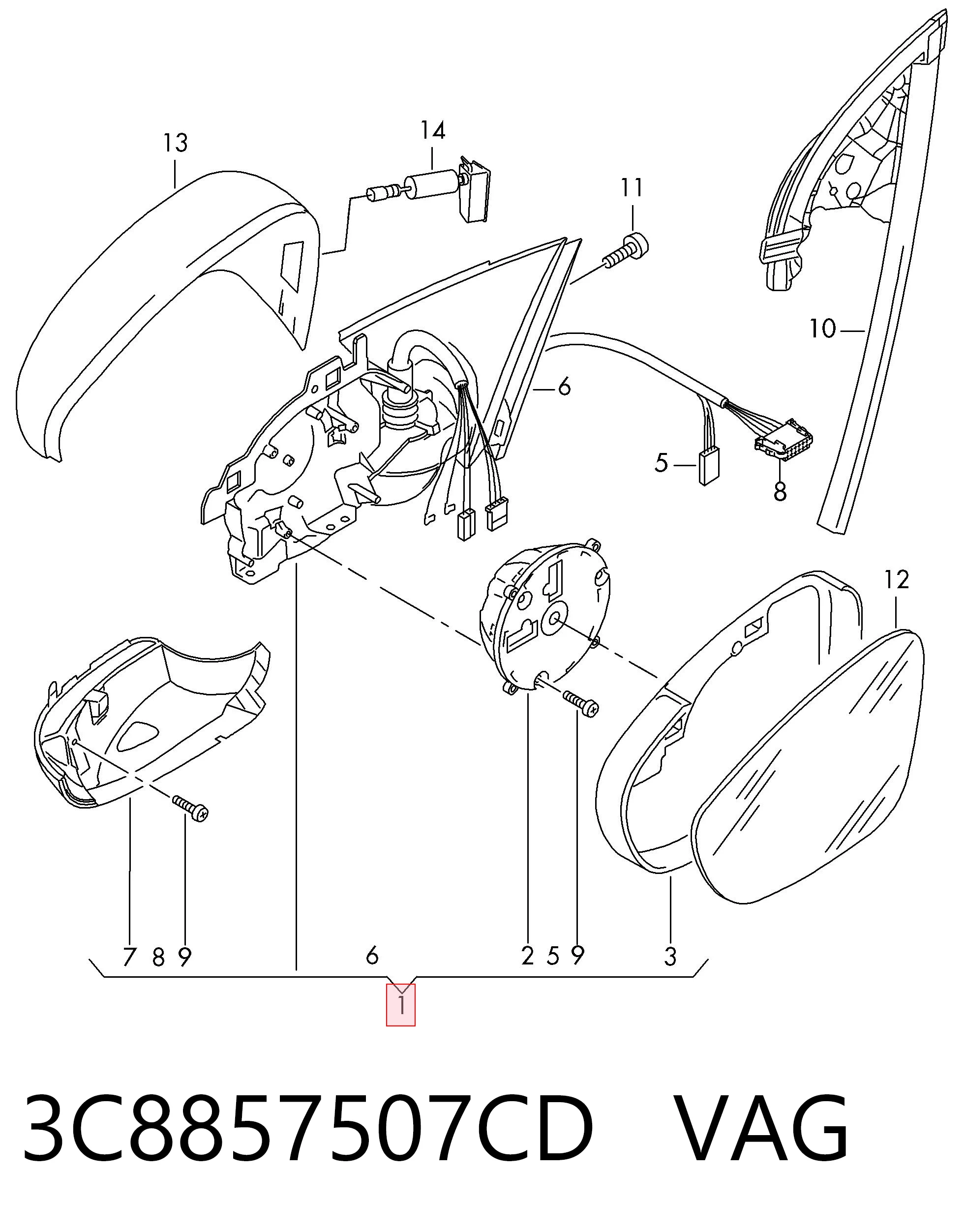 Espejo retrovisor izquierdo para Volkswagen Passat CC B7 358