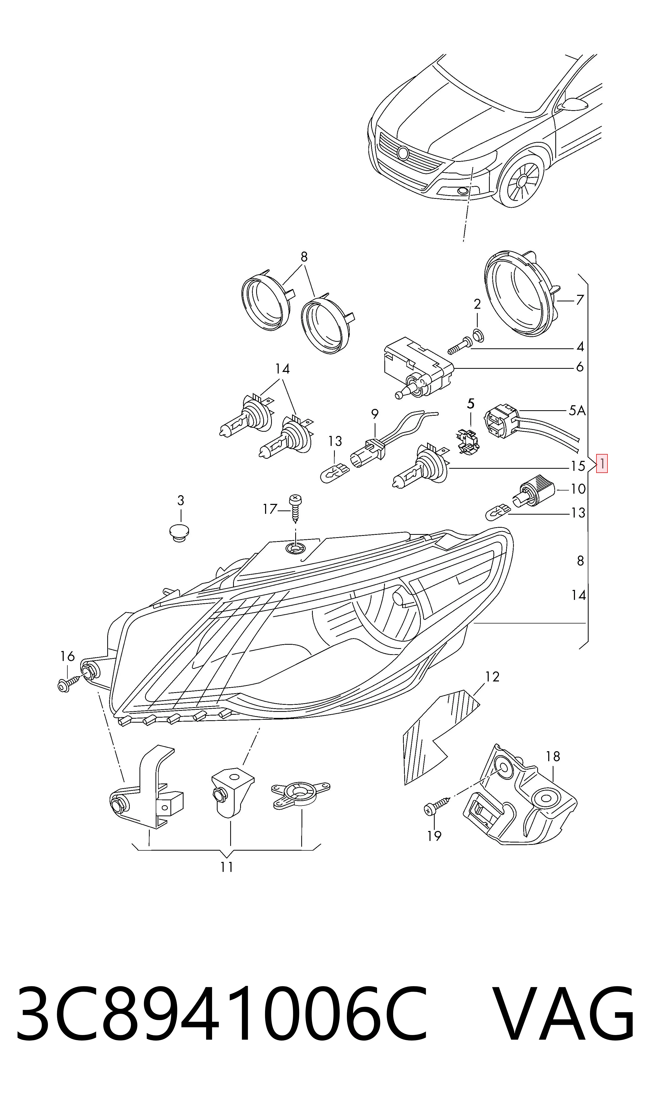 Faro derecho para Volkswagen Passat 357