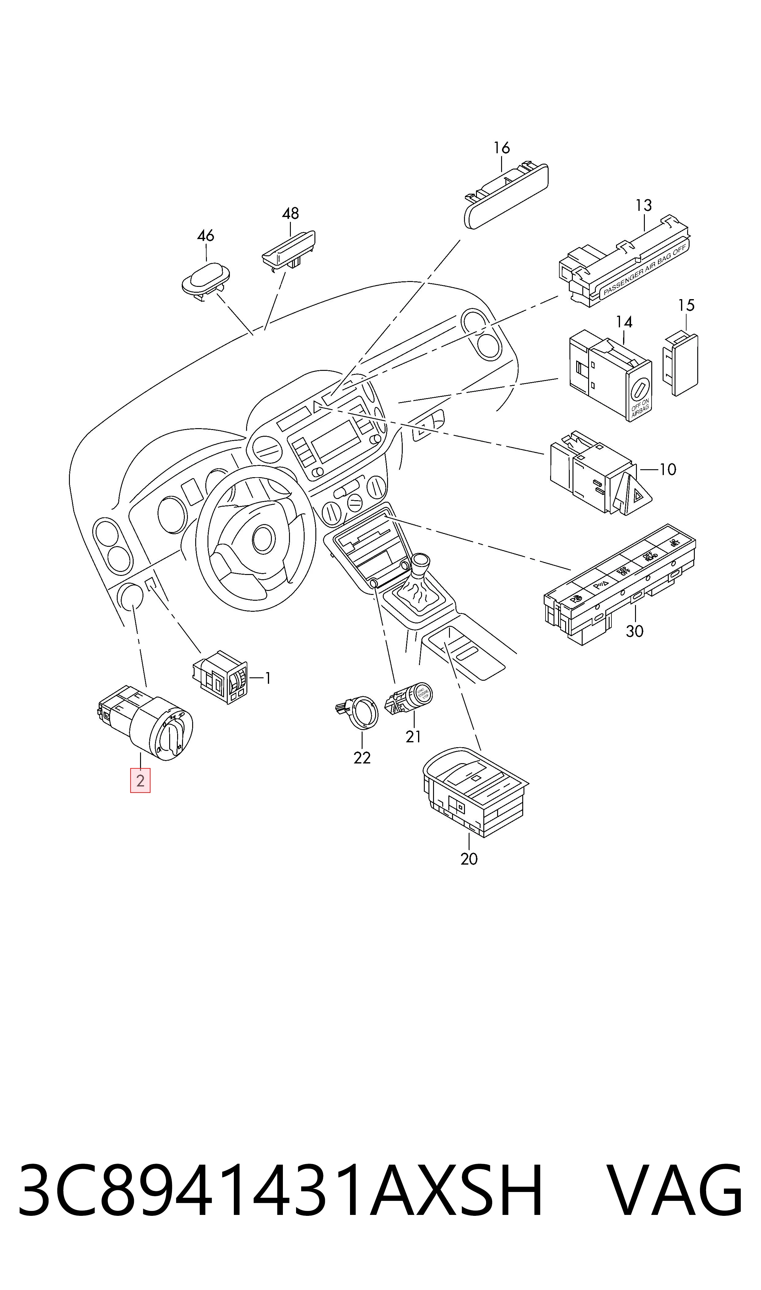 Interruptor de luces en el tablero VAG 3C8941431AXSH precio, desde 23,52 EUR