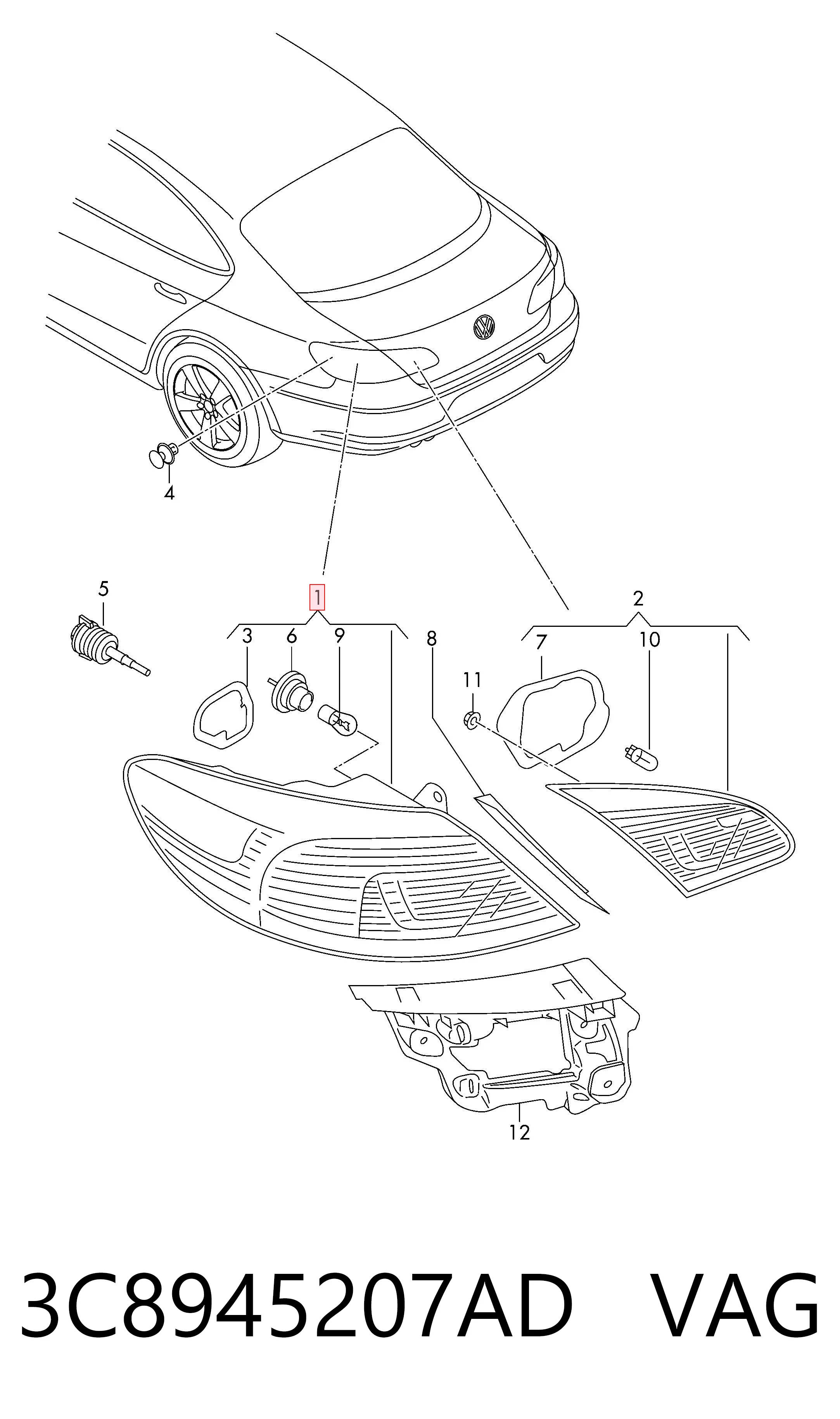 Comprar 3C8945207AD VAG Piloto trasero exterior izquierdo