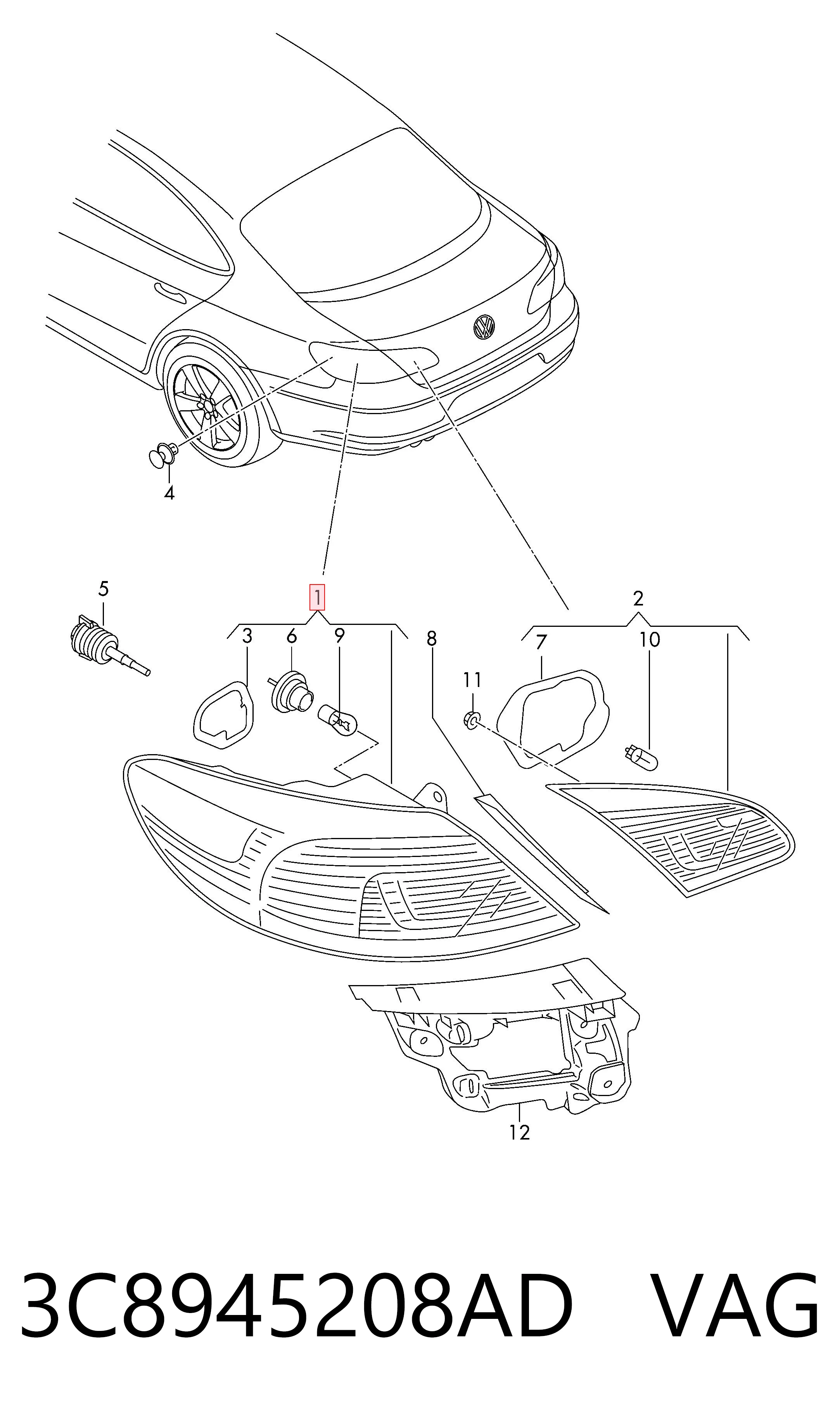 3C8945208AD VAG Piloto trasero exterior derecho