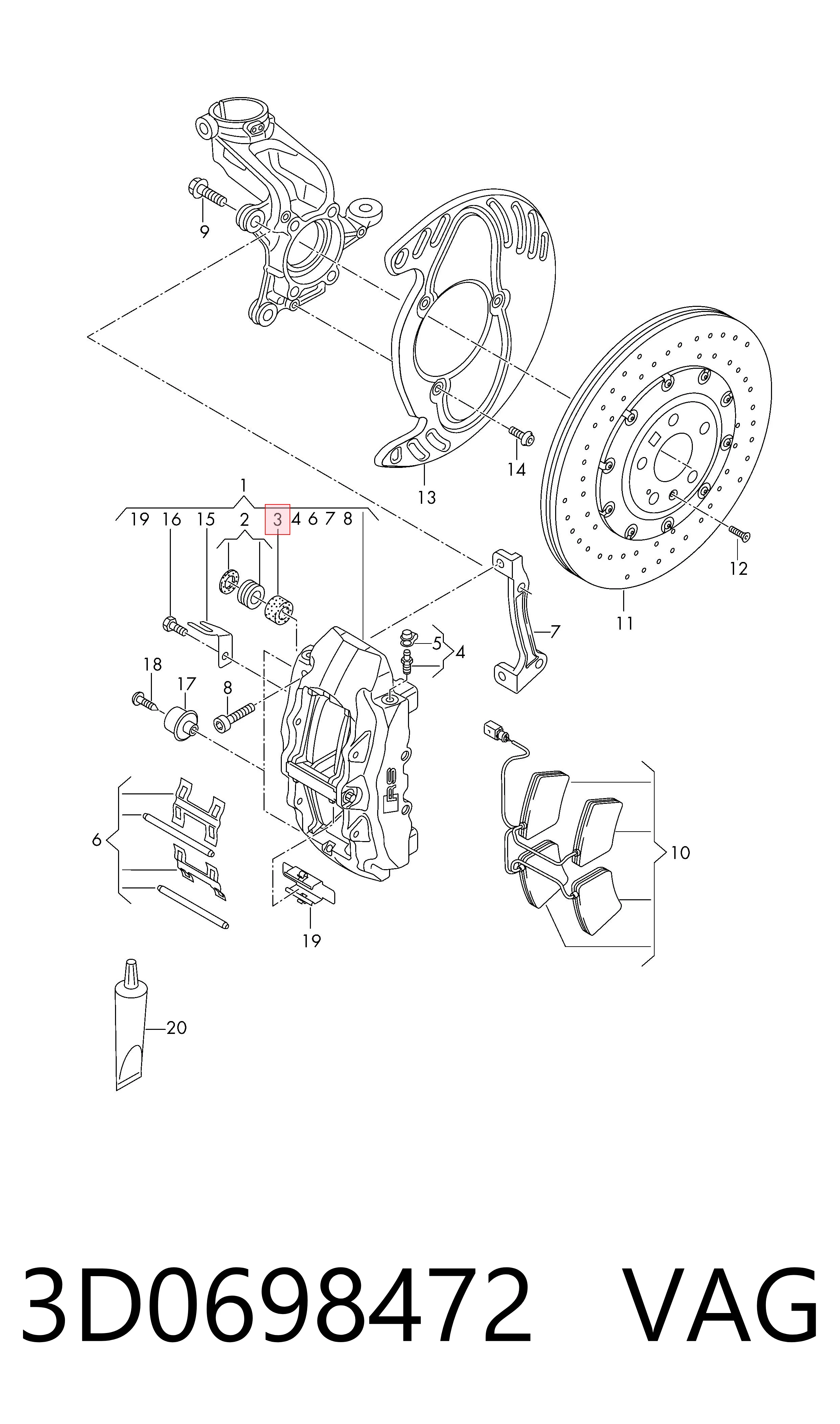 Kit de reparación, pinza de freno delantero VAG 3D0698472 precio, desde 27,80 EUR
