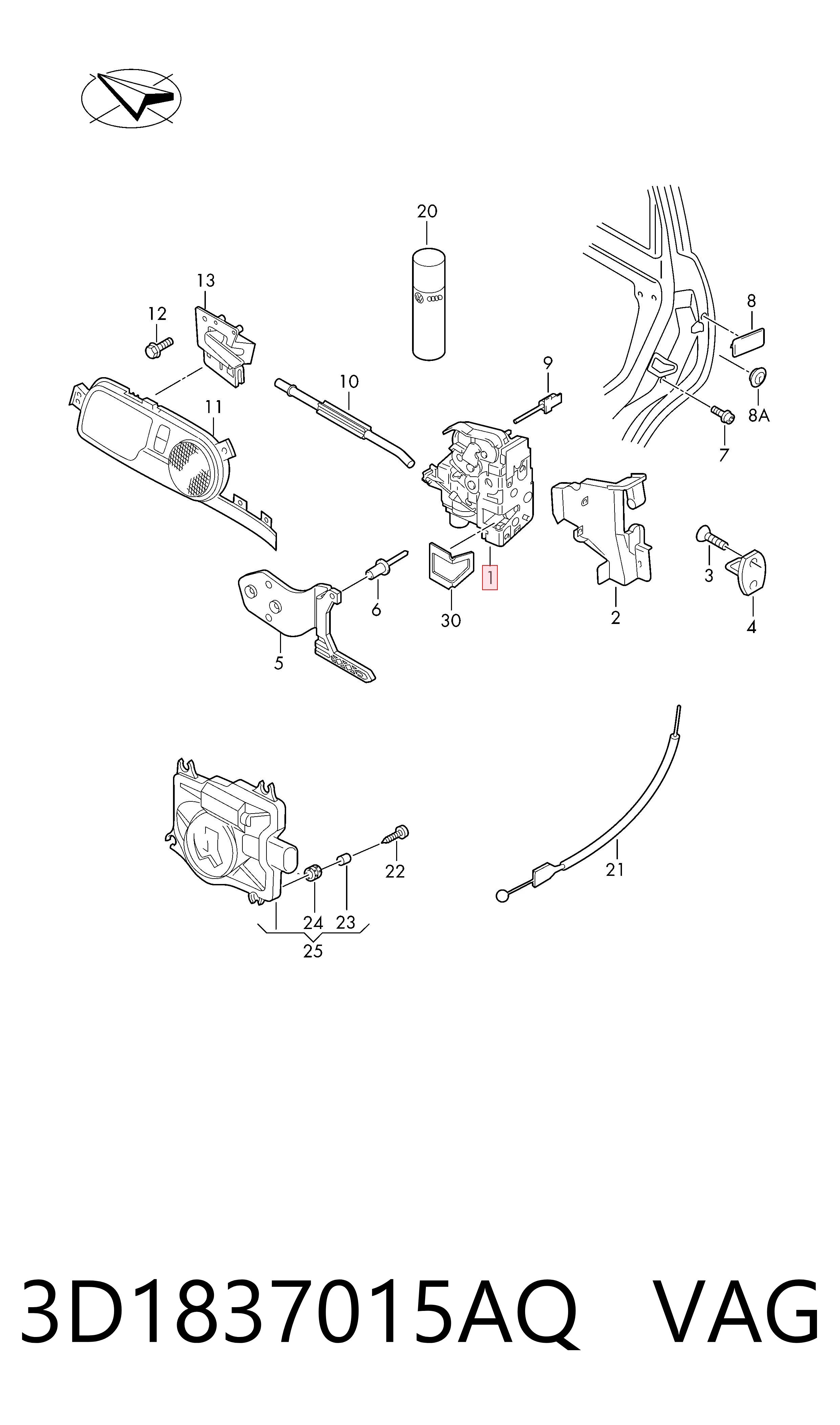 Cerradura delantera izquierda para Volkswagen Touran I (1T1, 1T2)