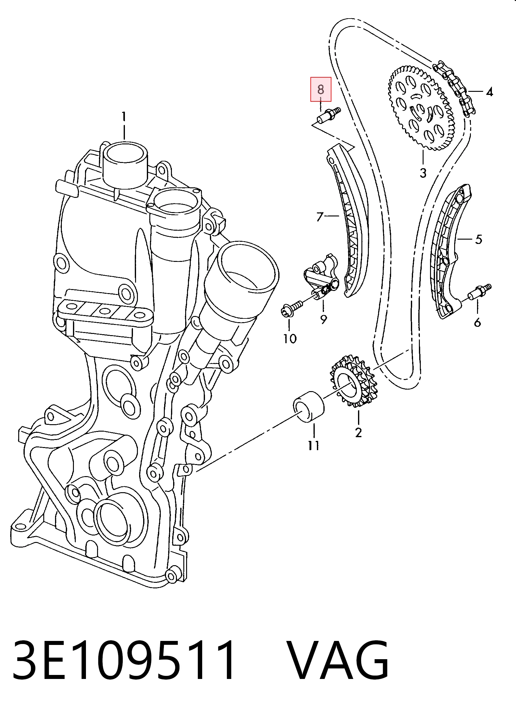 Eje tensor de correa de transmisión 3E109511 VAG