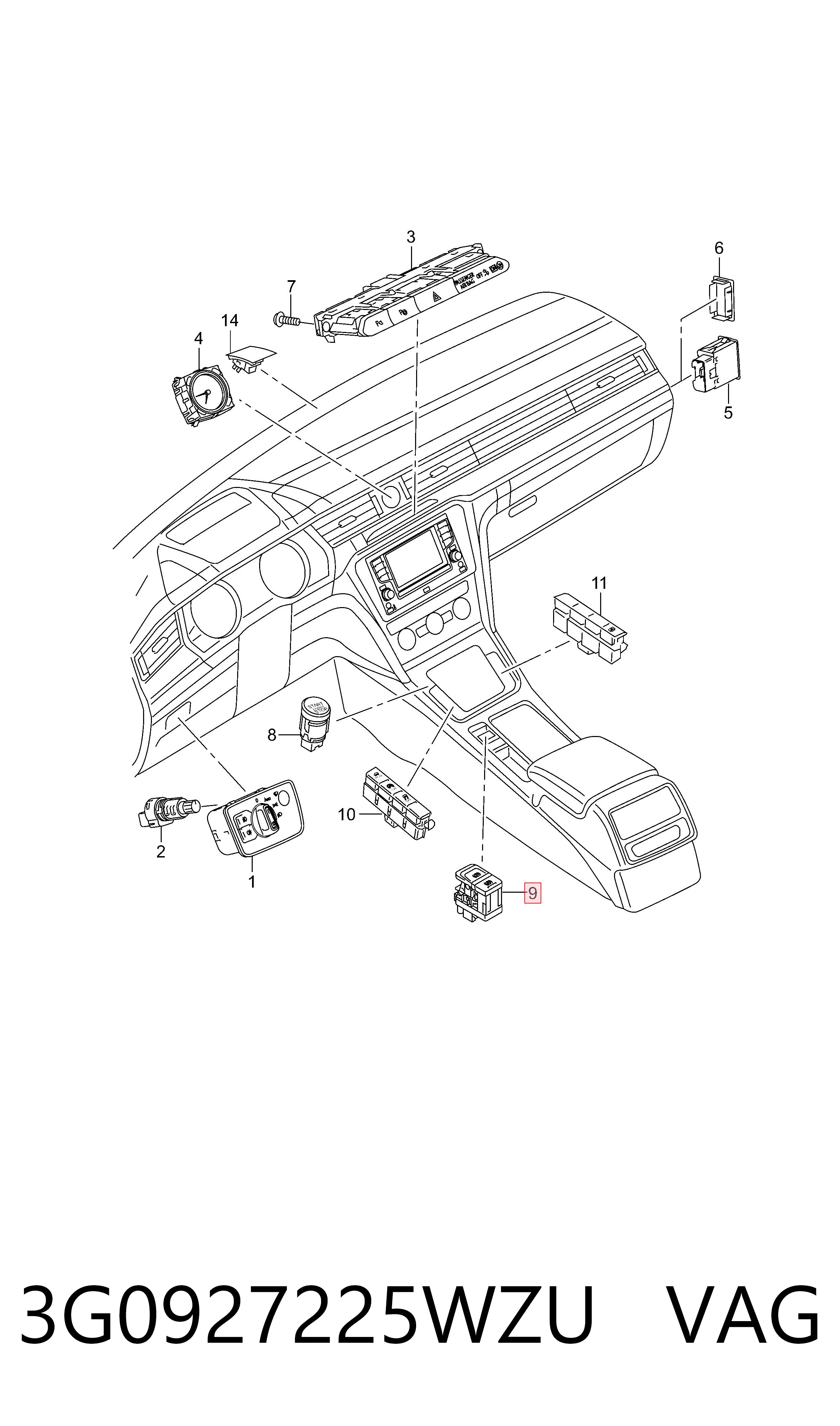 Interruptor del freno de estacionamiento electromecánico VAG 3G0927225WZU precio, desde 44,33 EUR