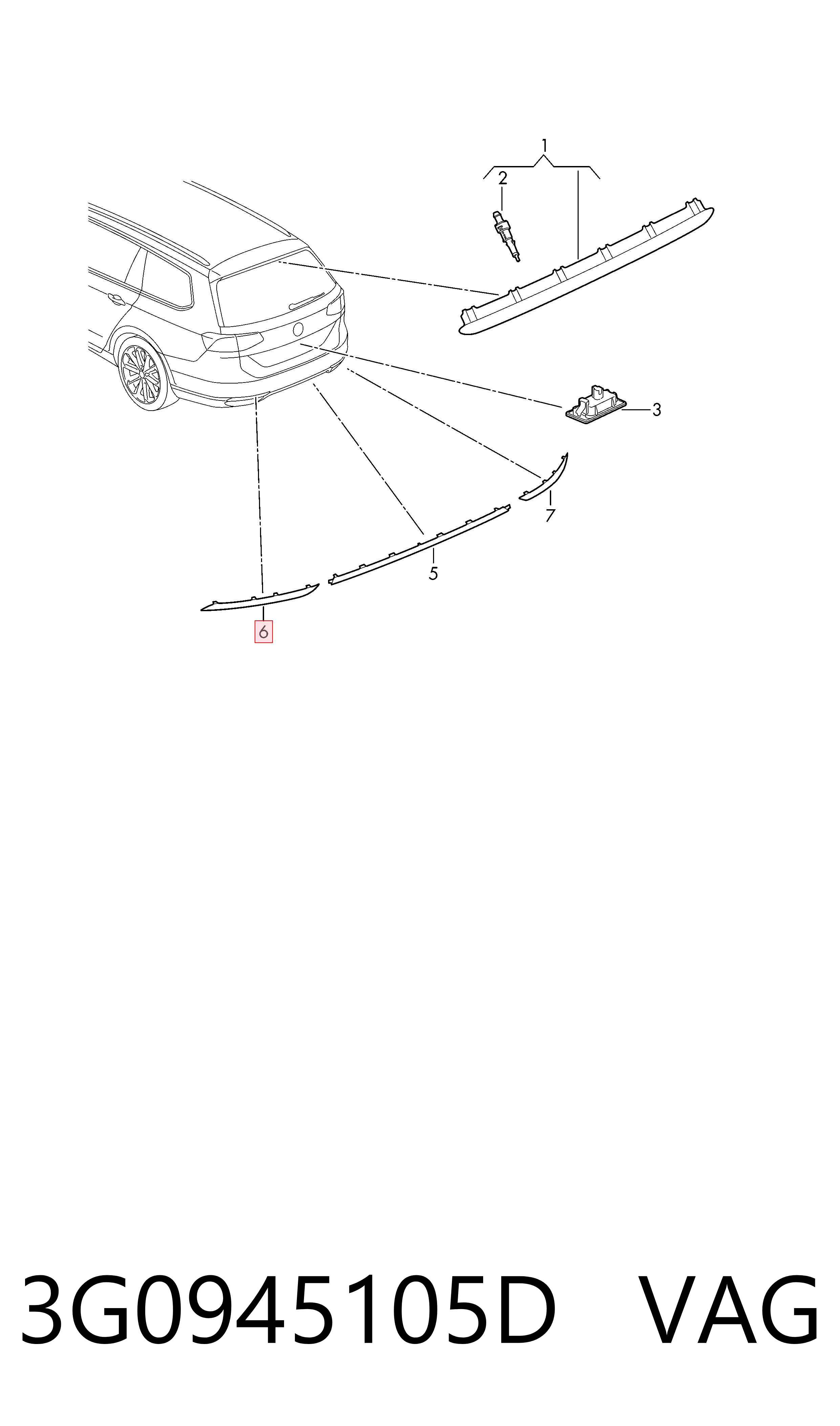 3G0945105D VAG Reflector, paragolpes trasero, izquierdo