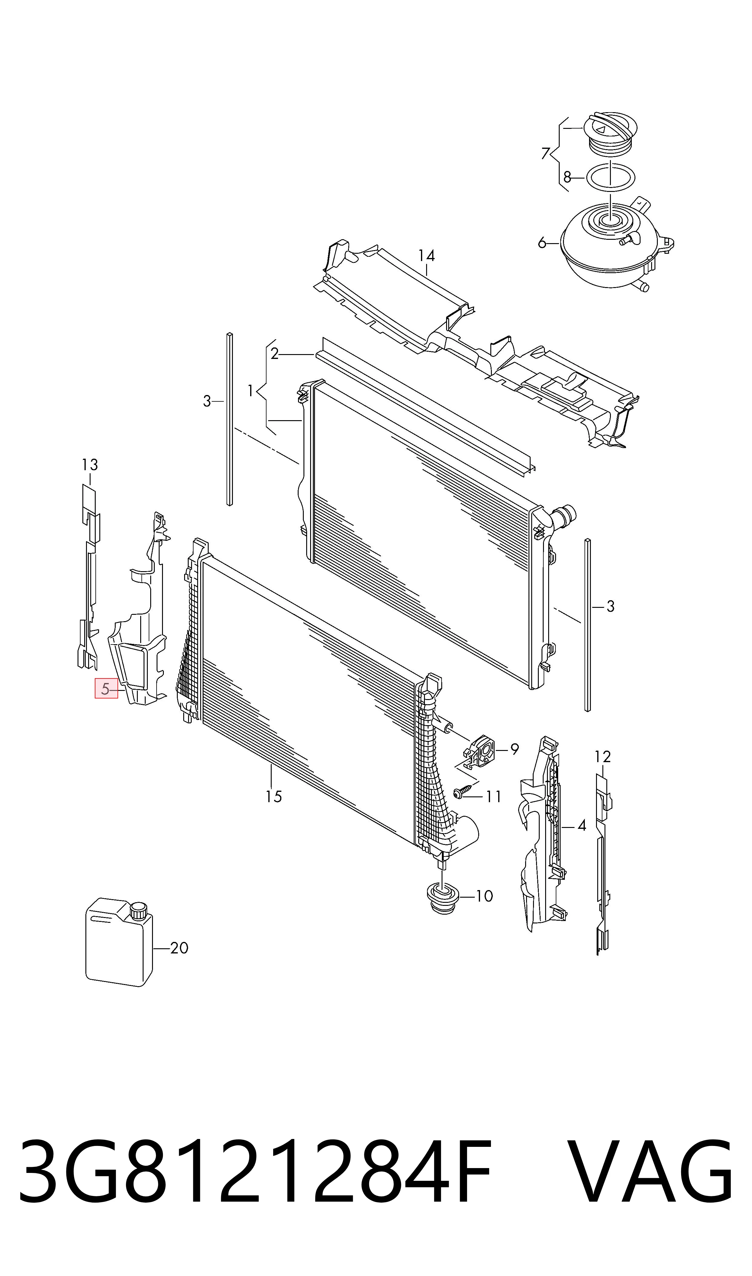 3G8121284F VAG Deflector de aire del radiador derecho