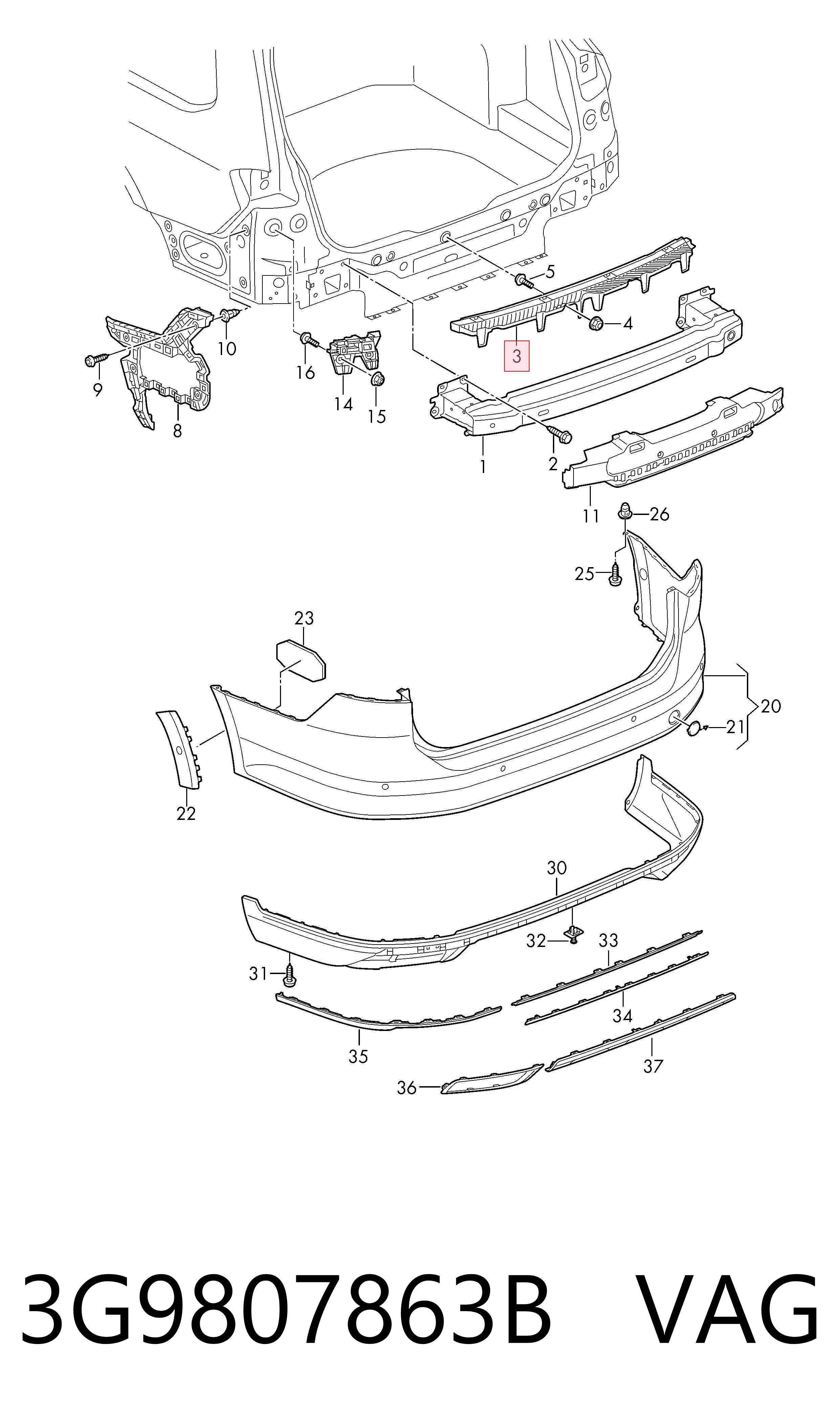 3G9807863B VAG Soporte de paragolpes trasero izquierdo