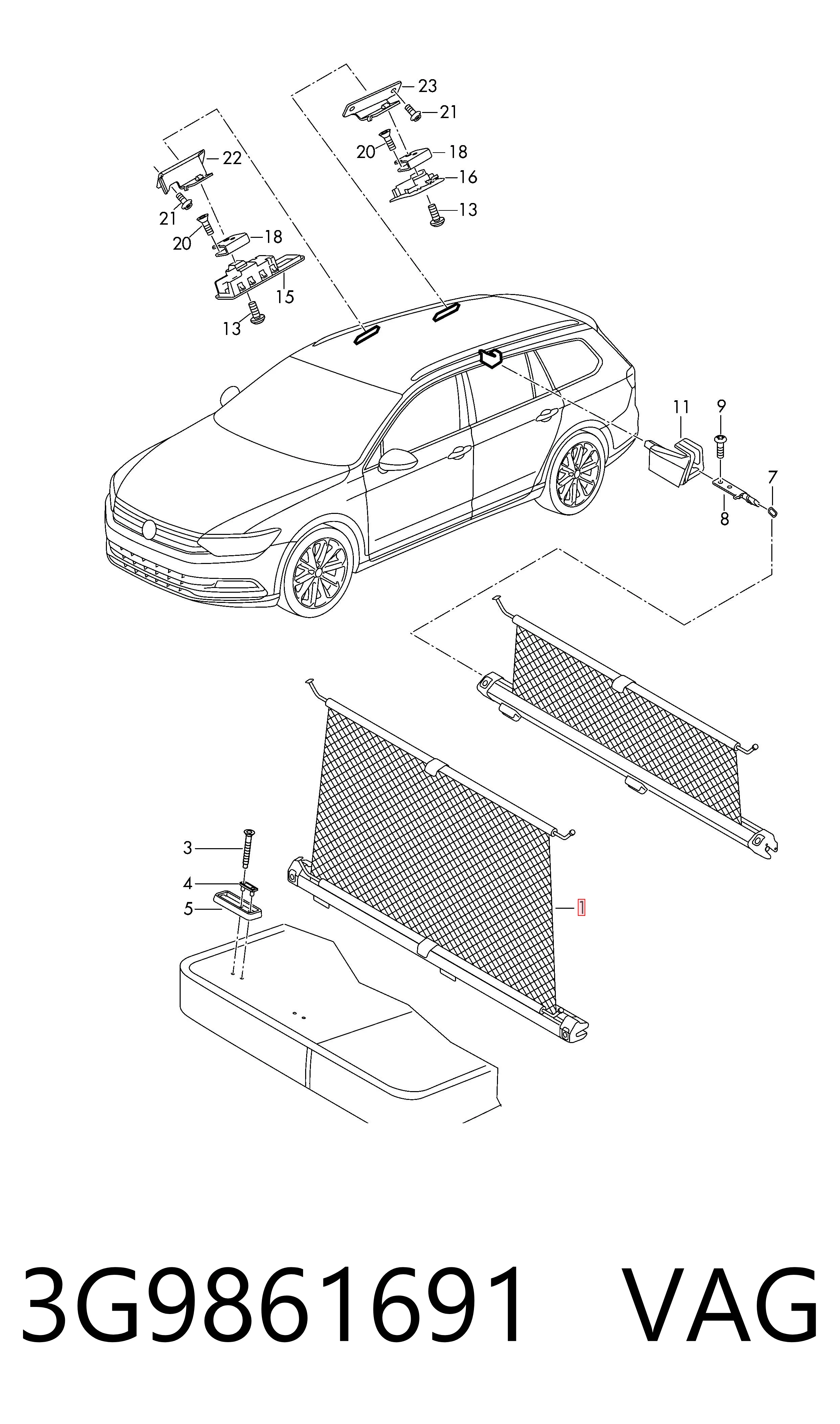 Cortina del compartimento de equipaje 3G9861691 VAG