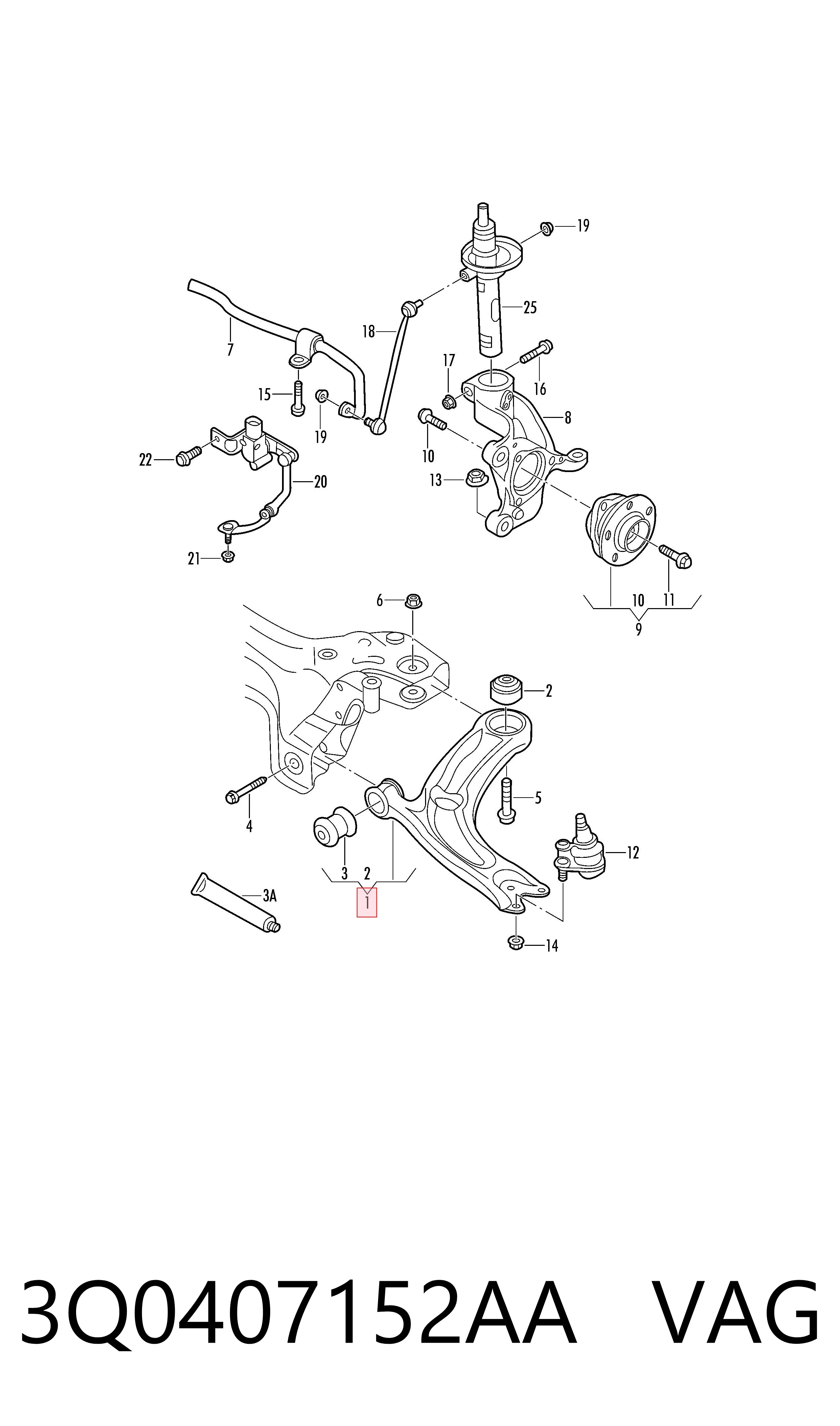 Brazo inferior derecho de la suspensión delantera VAG 3Q0407152AA precio, desde 58,08 EUR