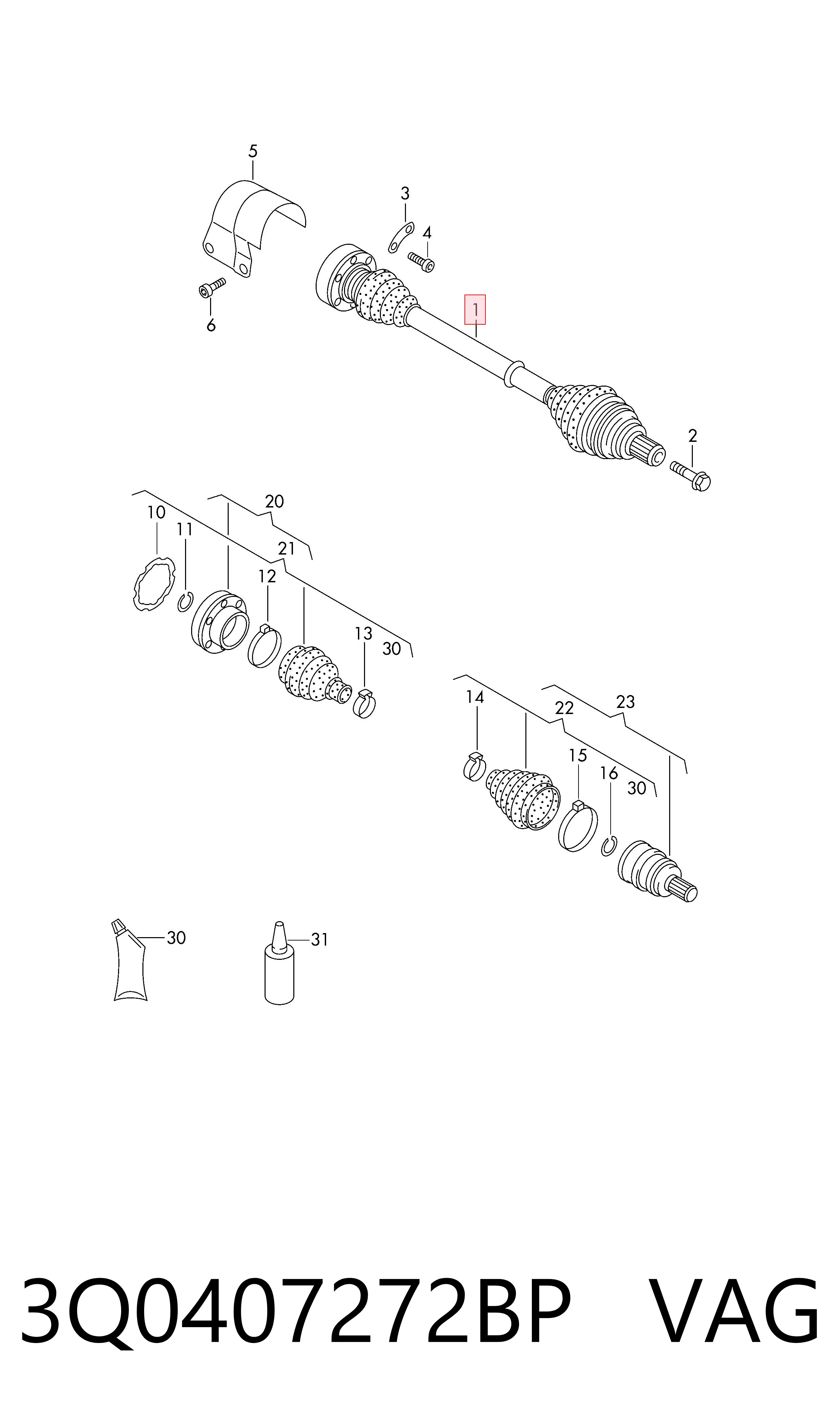 3Q0407272BP VAG Semieje delantero derecho