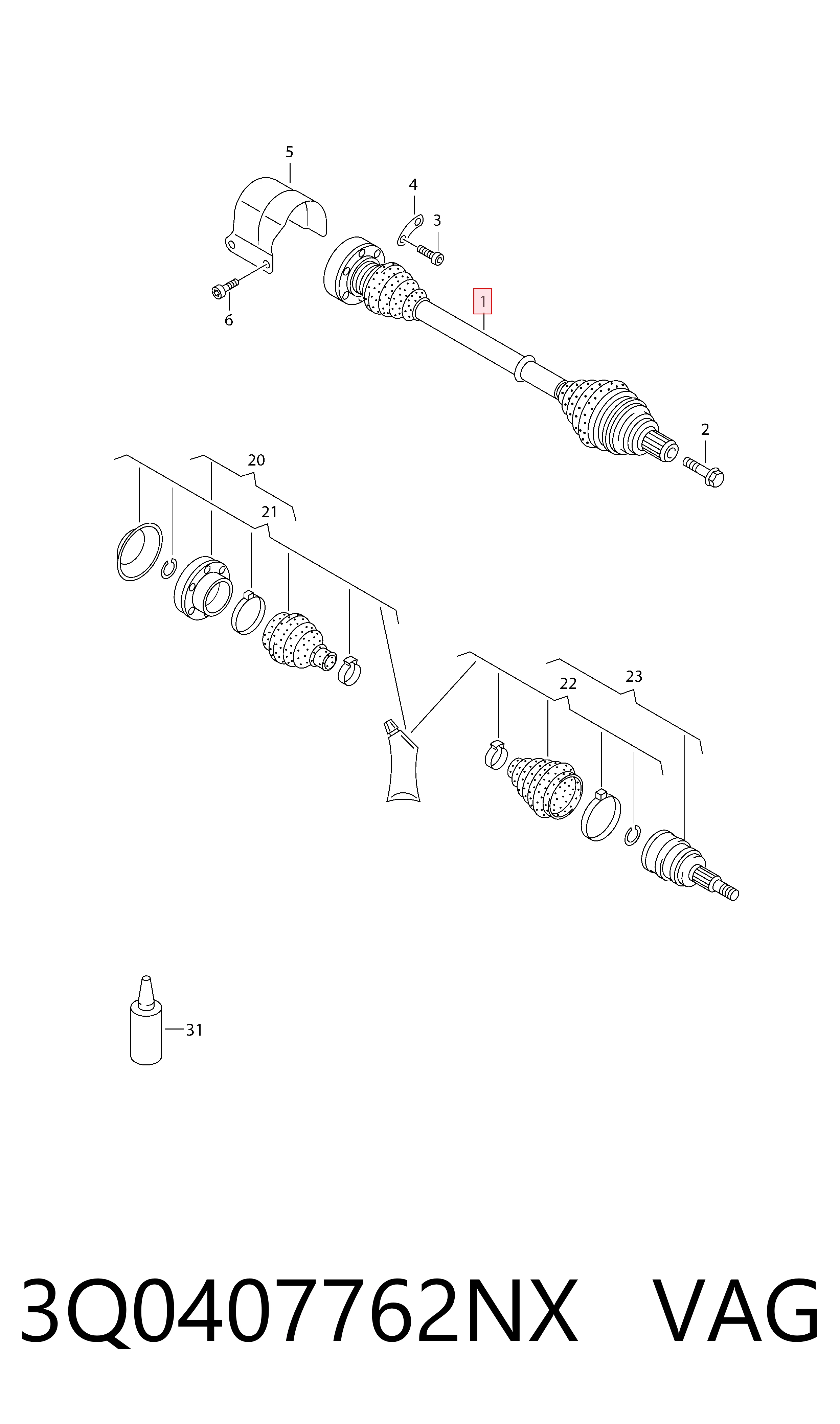 3Q0407762NX VAG Semieje delantero derecho