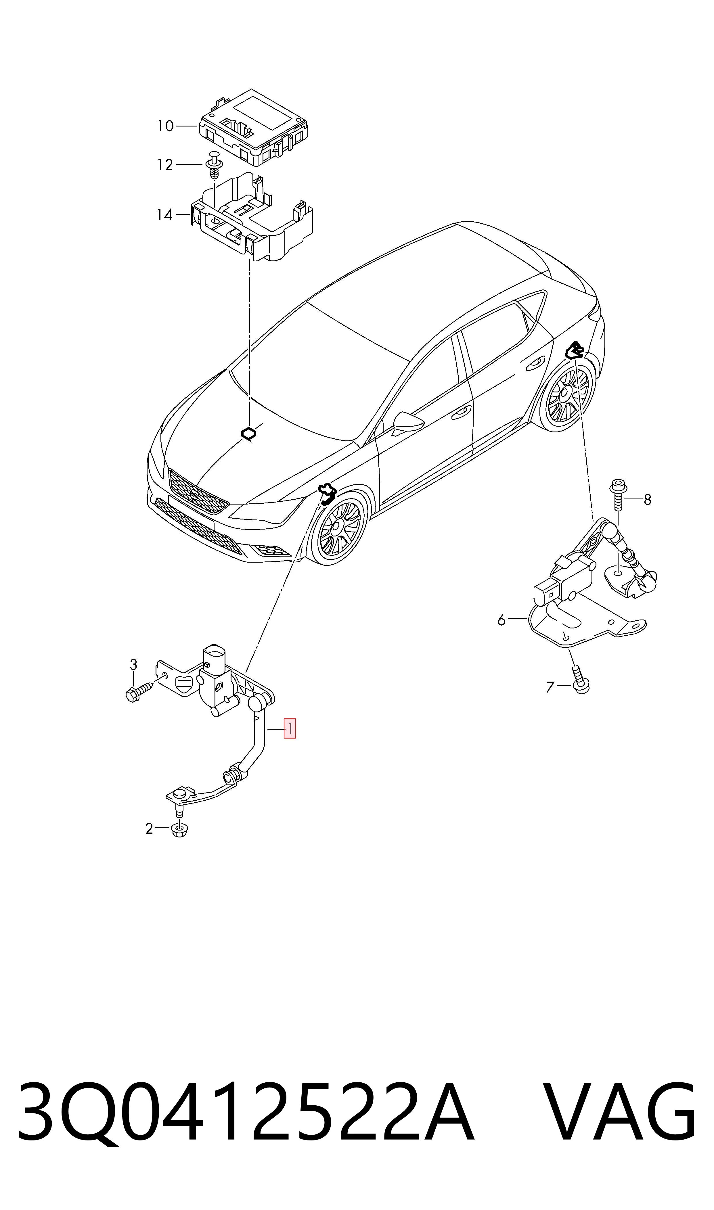 3Q0412522A VAG Sensor de nivel de carrocería delantero derecho