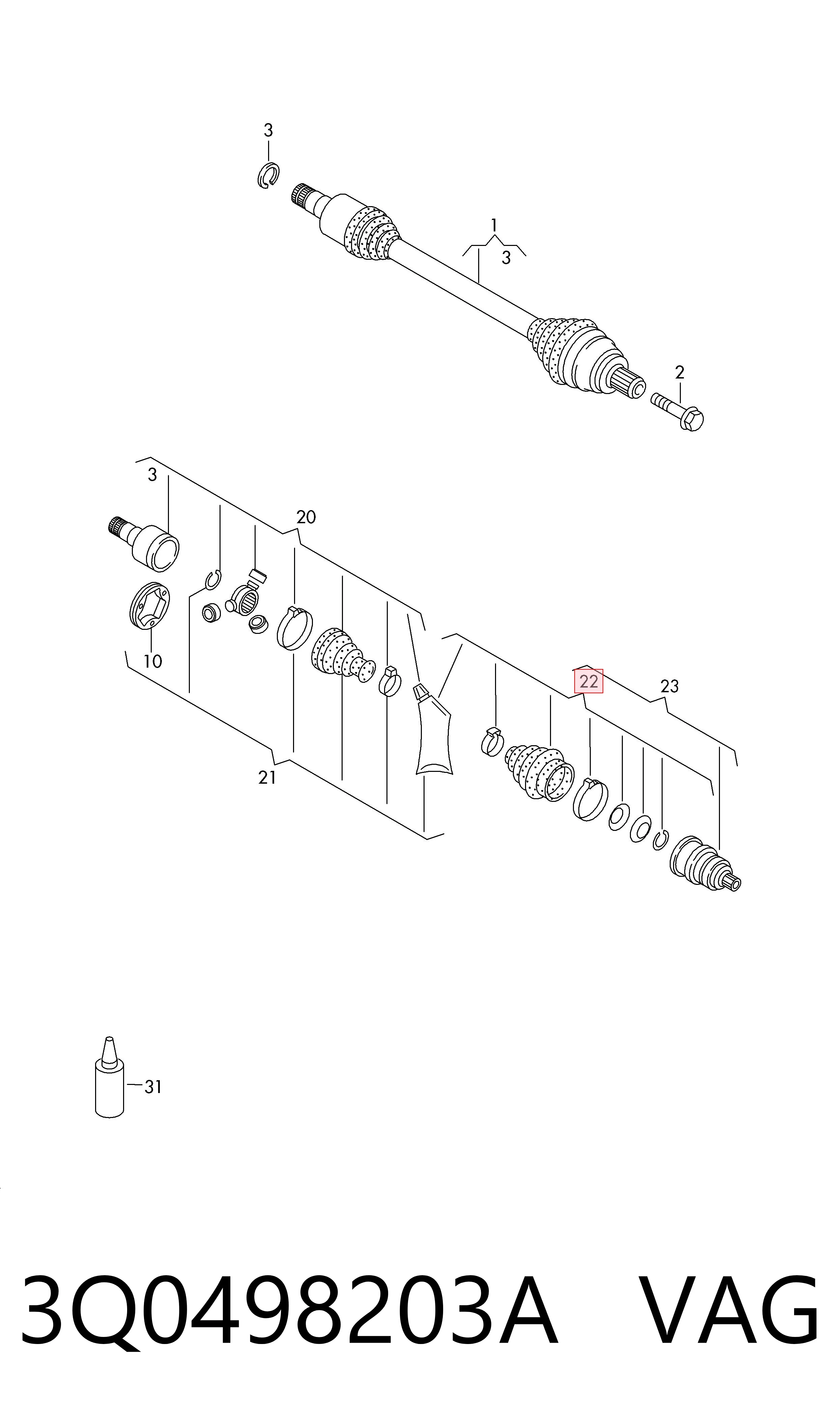 3Q0498203A VAG Fuelle transmisión delantero exterior